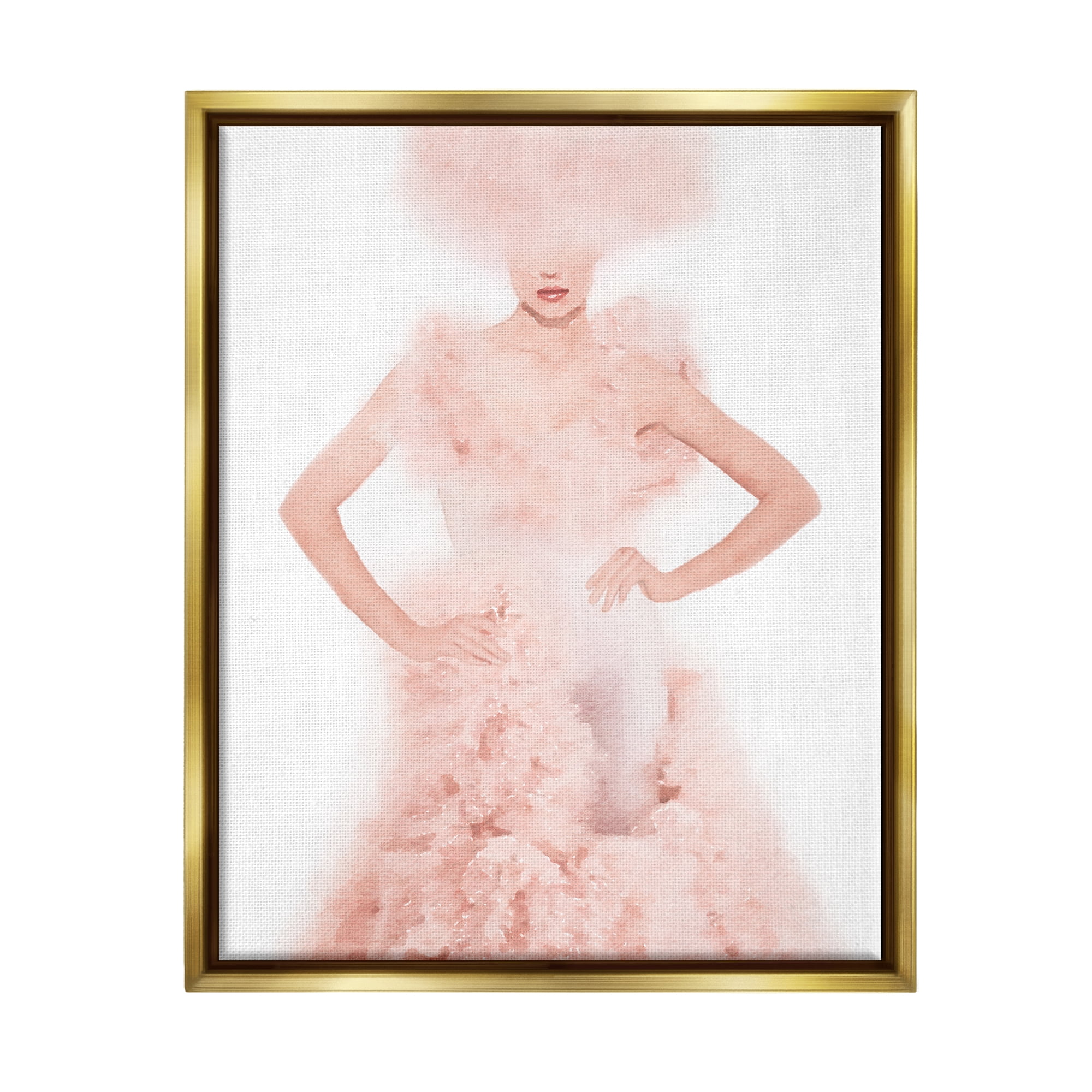 Stupell Pink Fluffy Fashion Gown Beauty & Fashion Painting Gold Floater Framed Art Print Wall Art