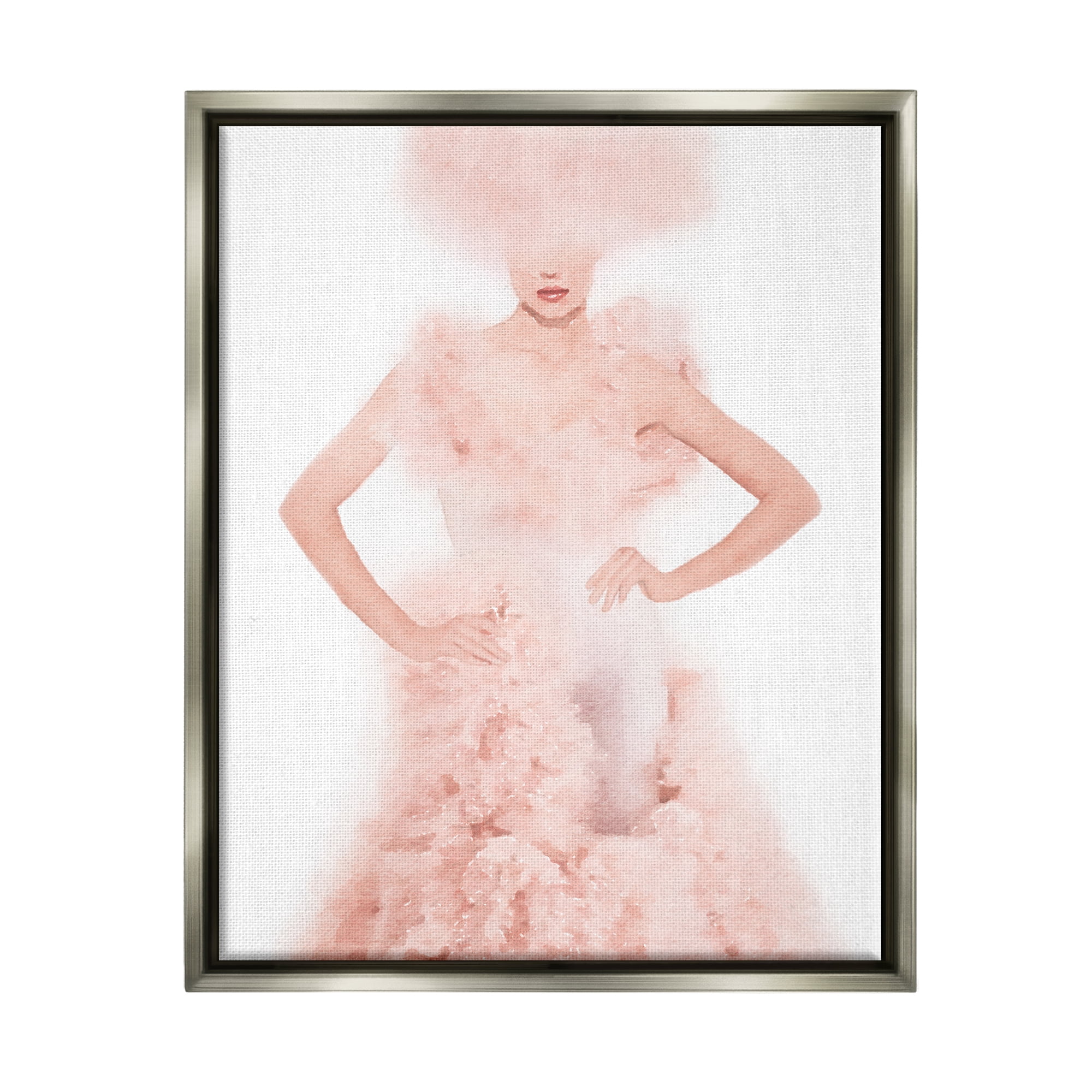Stupell Pink Fluffy Fashion Gown Beauty & Fashion Painting Gray Floater Framed Art Print Wall Art
