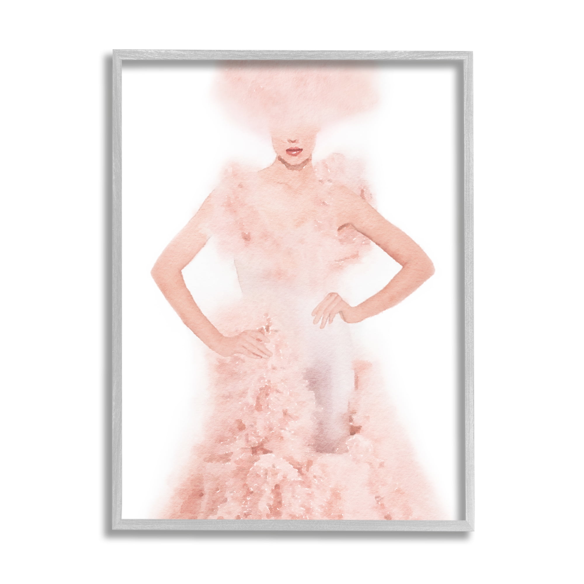 Stupell Pink Fluffy Fashion Gown Beauty & Fashion Painting Gray Framed Art Print Wall Art