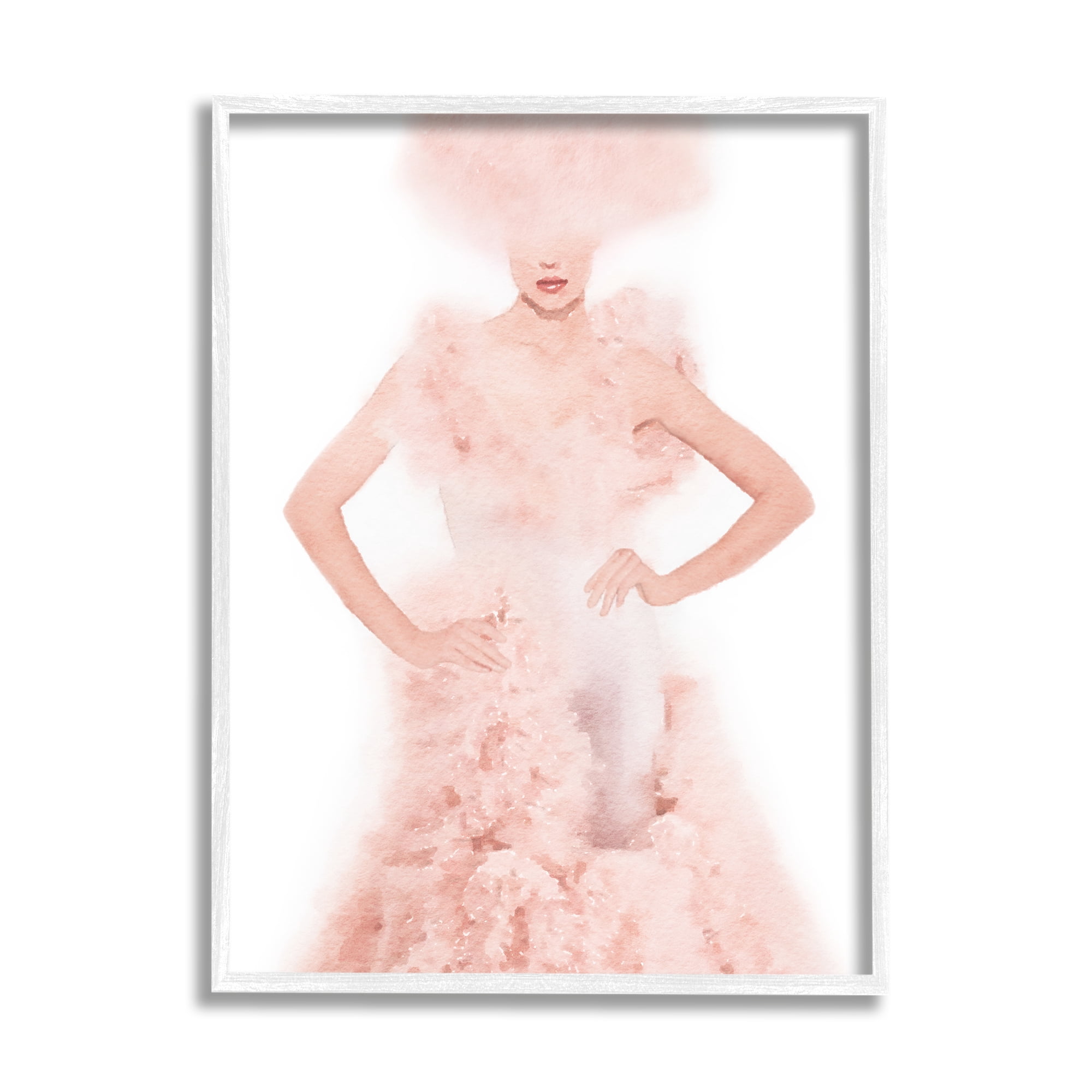 Stupell Pink Fluffy Fashion Gown Beauty & Fashion Painting White Framed Art Print Wall Art