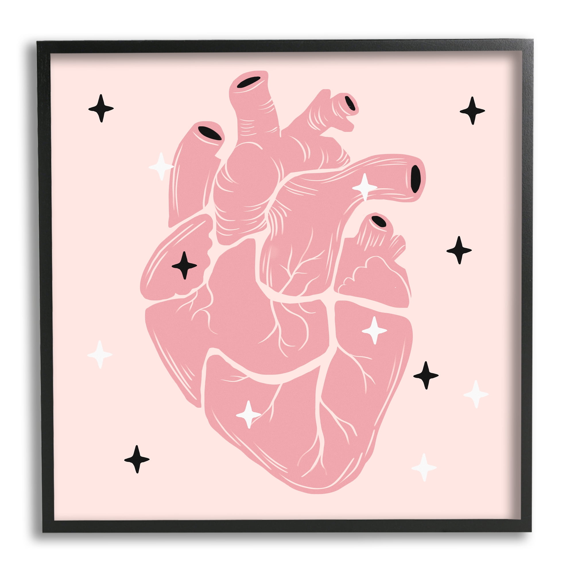 Stupell Pink Goth Anatomical Heart Beauty & Fashion Painting Black Framed Art Print Wall Art