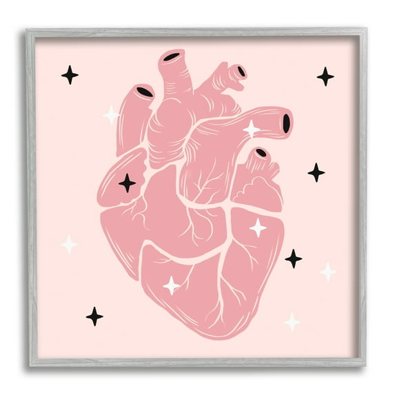 Stupell Pink Goth Anatomical Heart Beauty & Fashion Painting Gray Framed Art Print Wall Art