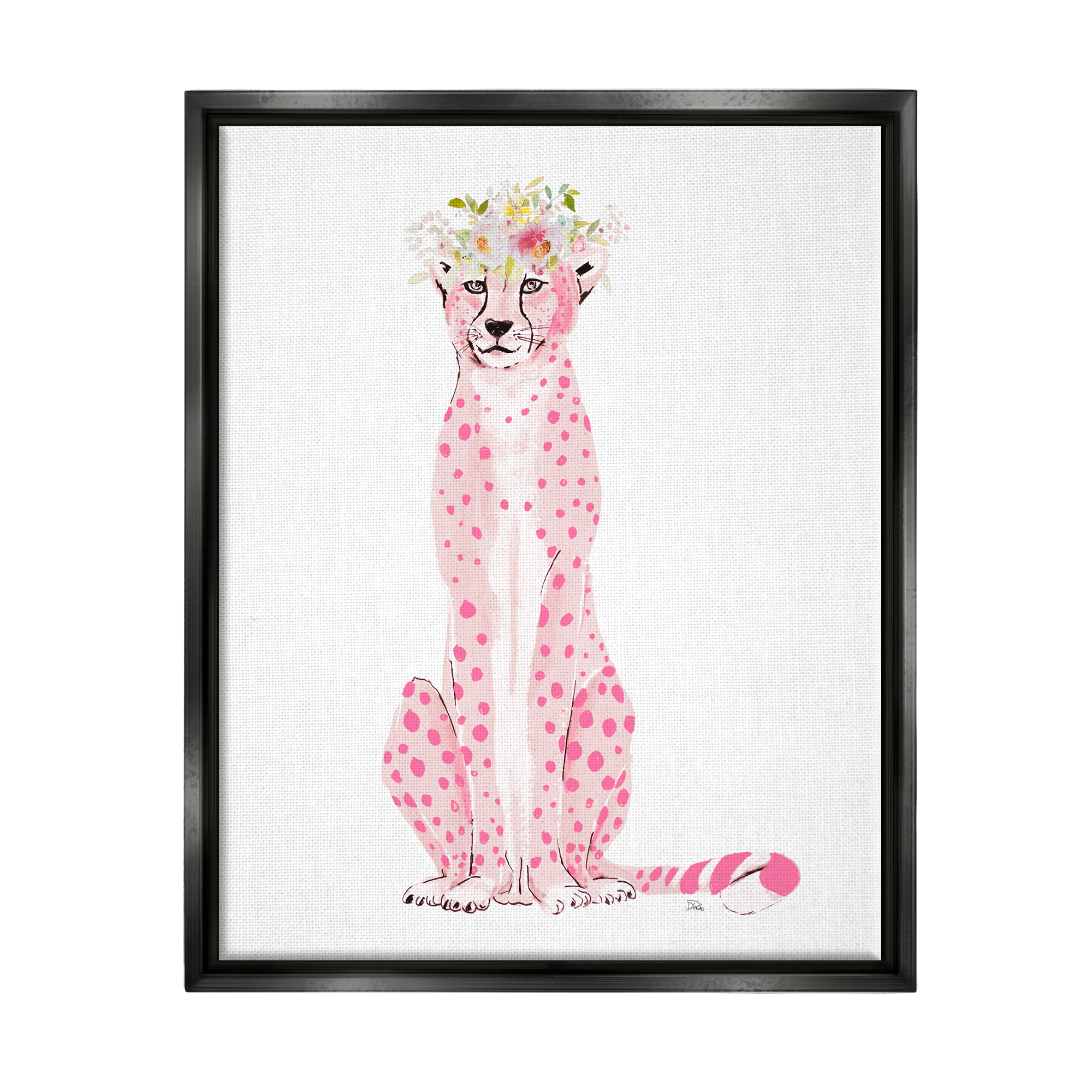 Stupell Pink Leopard Floral Garland Animals & Insects Painting Black Floater Framed Art Print Wall Art