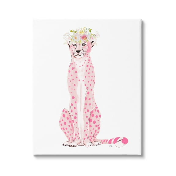 Stupell Pink Leopard Floral Garland Animals & Insects Painting Gallery Wrapped Canvas Print Wall Art