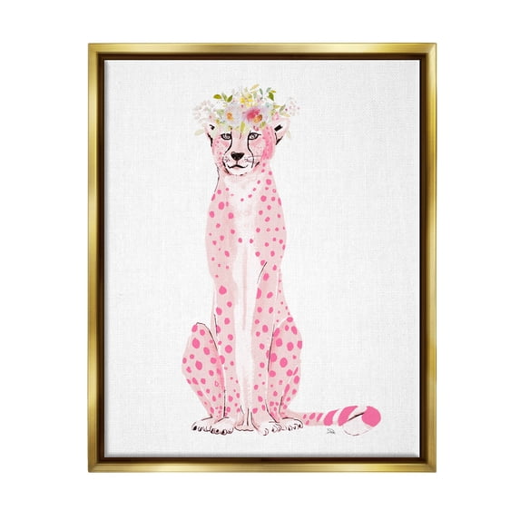 Stupell Pink Leopard Floral Garland Animals & Insects Painting Gold Floater Framed Art Print Wall Art