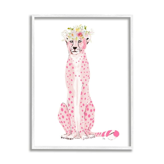 Stupell Pink Leopard Floral Garland Animals & Insects Painting White Framed Art Print Wall Art
