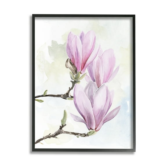 Stupell Pink Magnolia Flower Blooms Botanical & Floral Painting Black Framed Art Print Wall Art