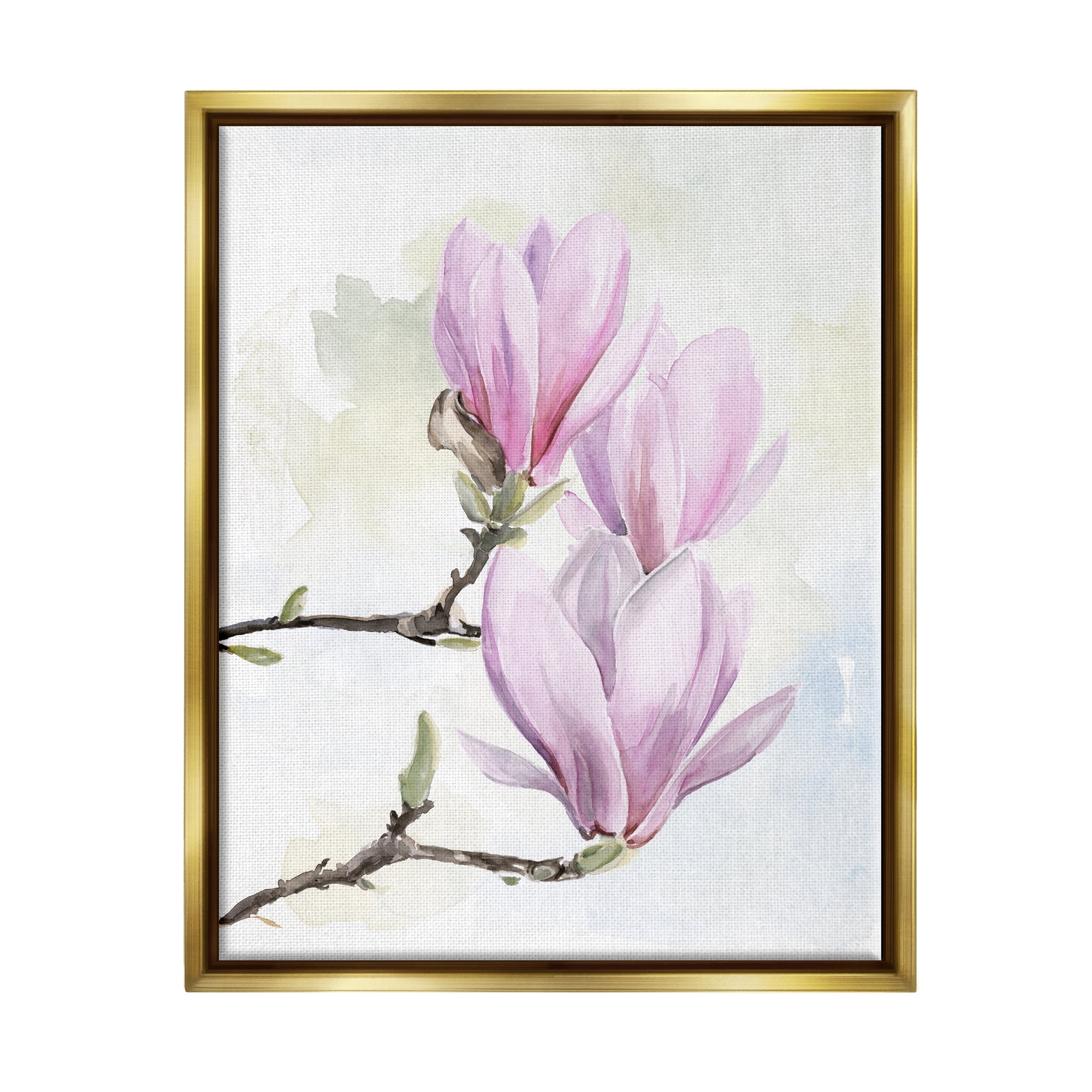 Stupell Pink Magnolia Flower Blooms Botanical & Floral Painting Gold Floater Framed Art Print Wall Art