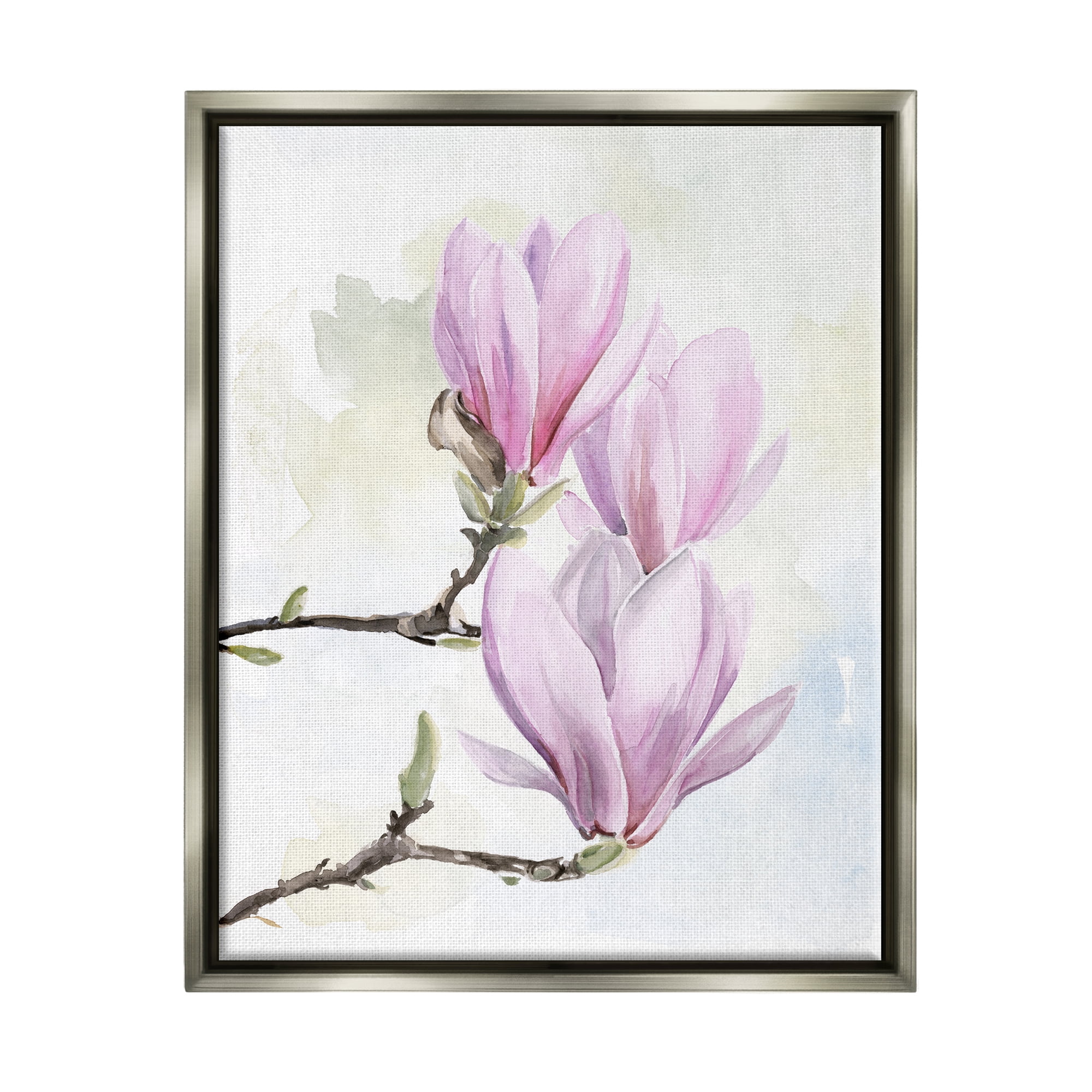 Stupell Pink Magnolia Flower Blooms Botanical & Floral Painting Gray Floater Framed Art Print Wall Art