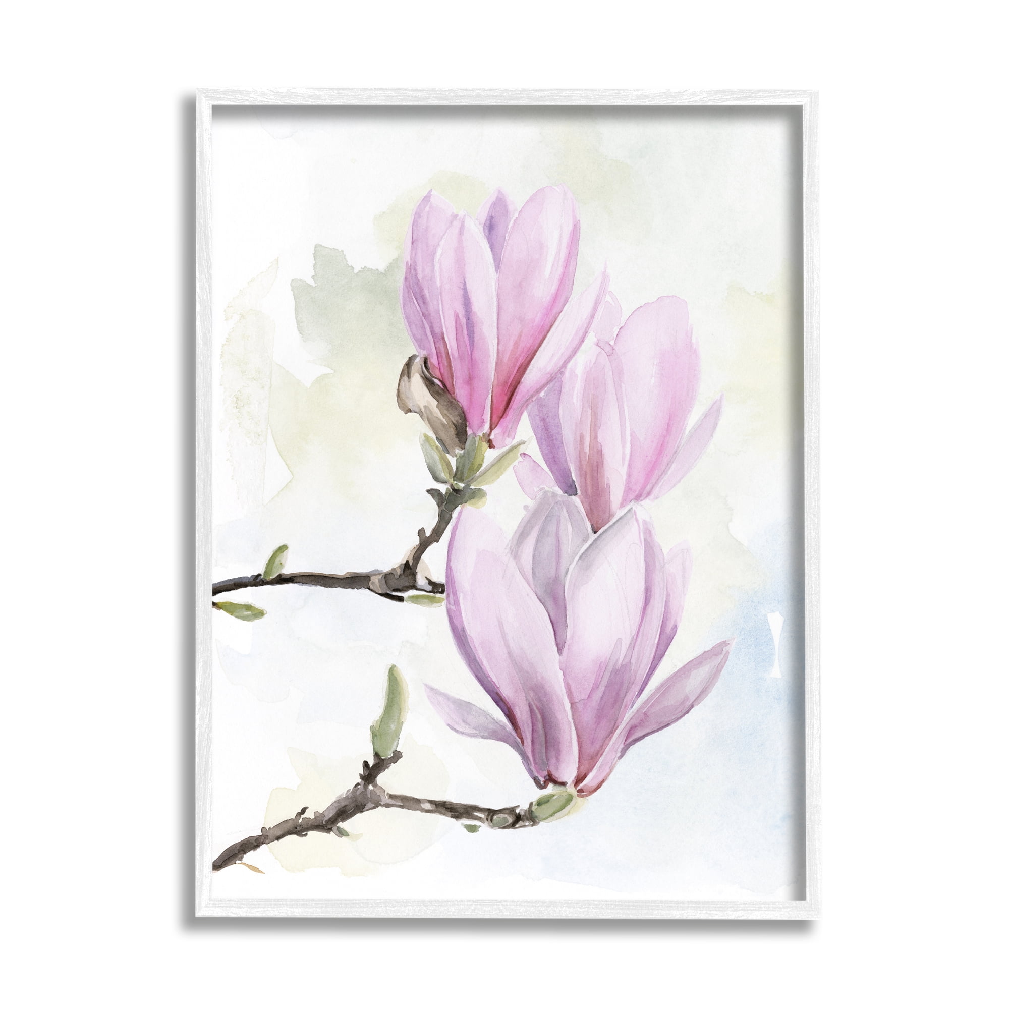 Stupell Pink Magnolia Flower Blooms Botanical & Floral Painting White Framed Art Print Wall Art