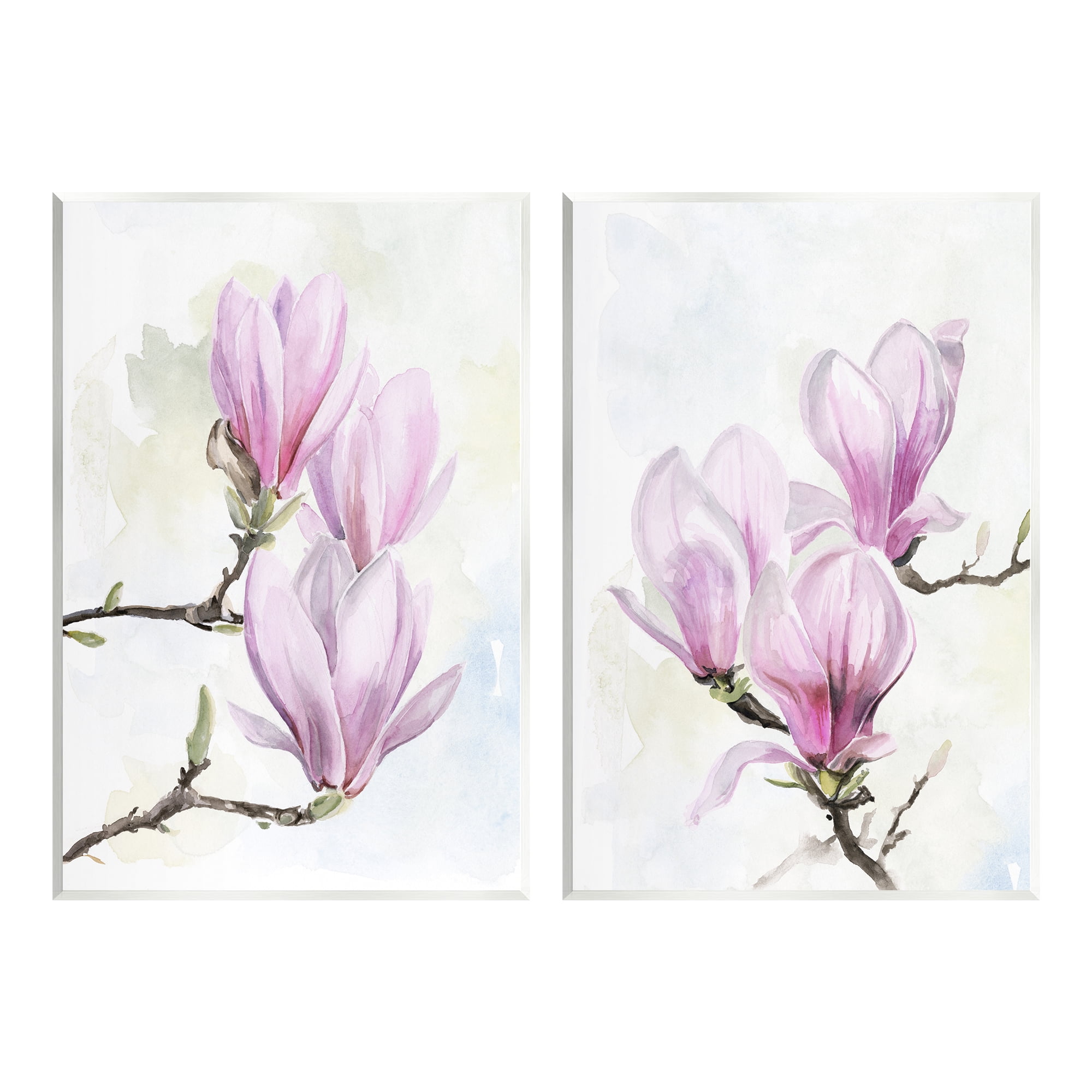 Stupell Pink Magnolia Flower Blossoms Botanical & Floral Painting Wall Plaque Unframed Art Print Wall Art, Set of 2