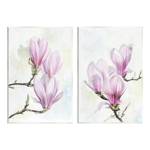 Stupell Pink Magnolia Flower Blossoms Botanical & Floral Painting Wall Plaque Unframed Art Print Wall Art, Set of 2