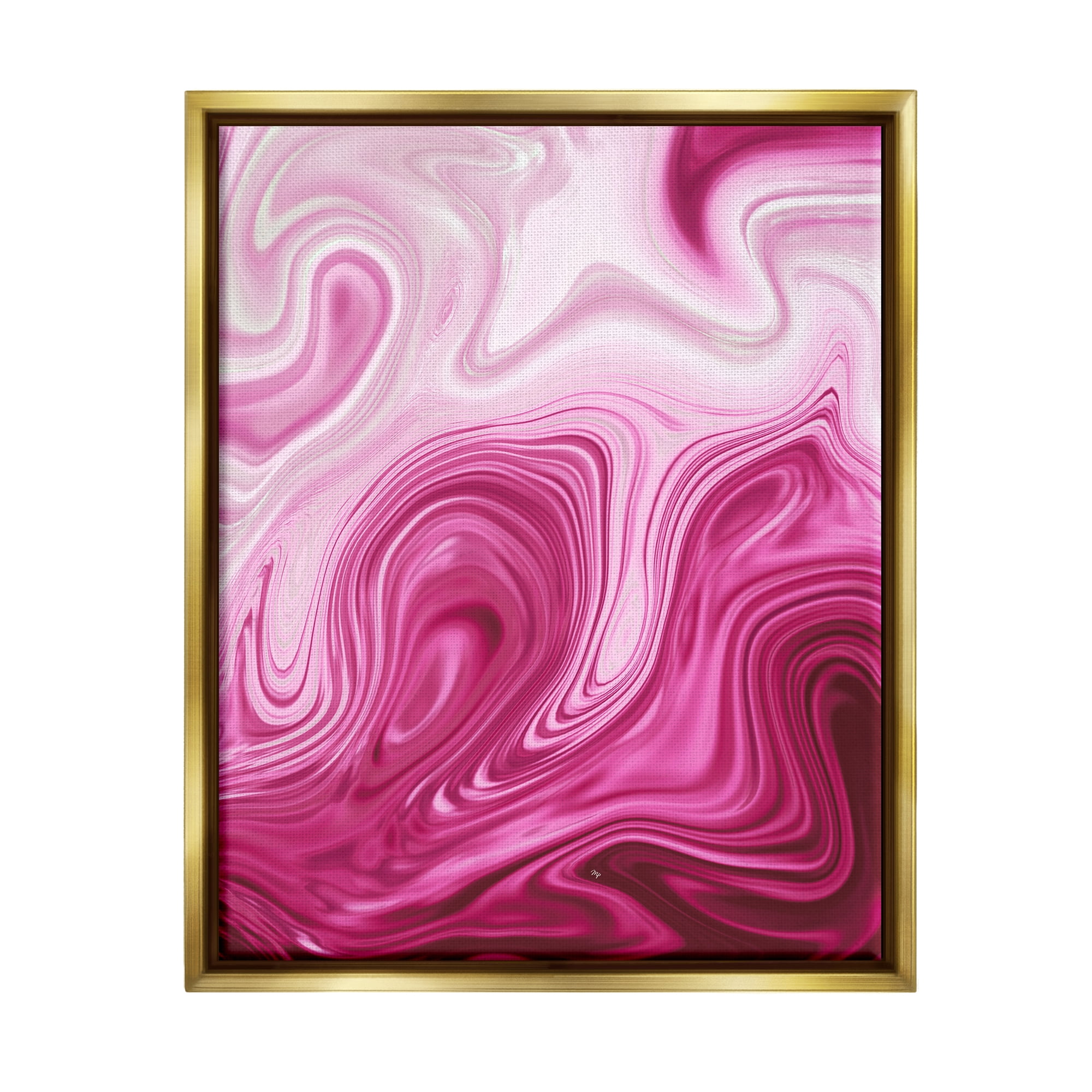 Stupell Pink Marble Abstract Swirls Abstract Painting Gold Floater Framed Art Print Wall Art