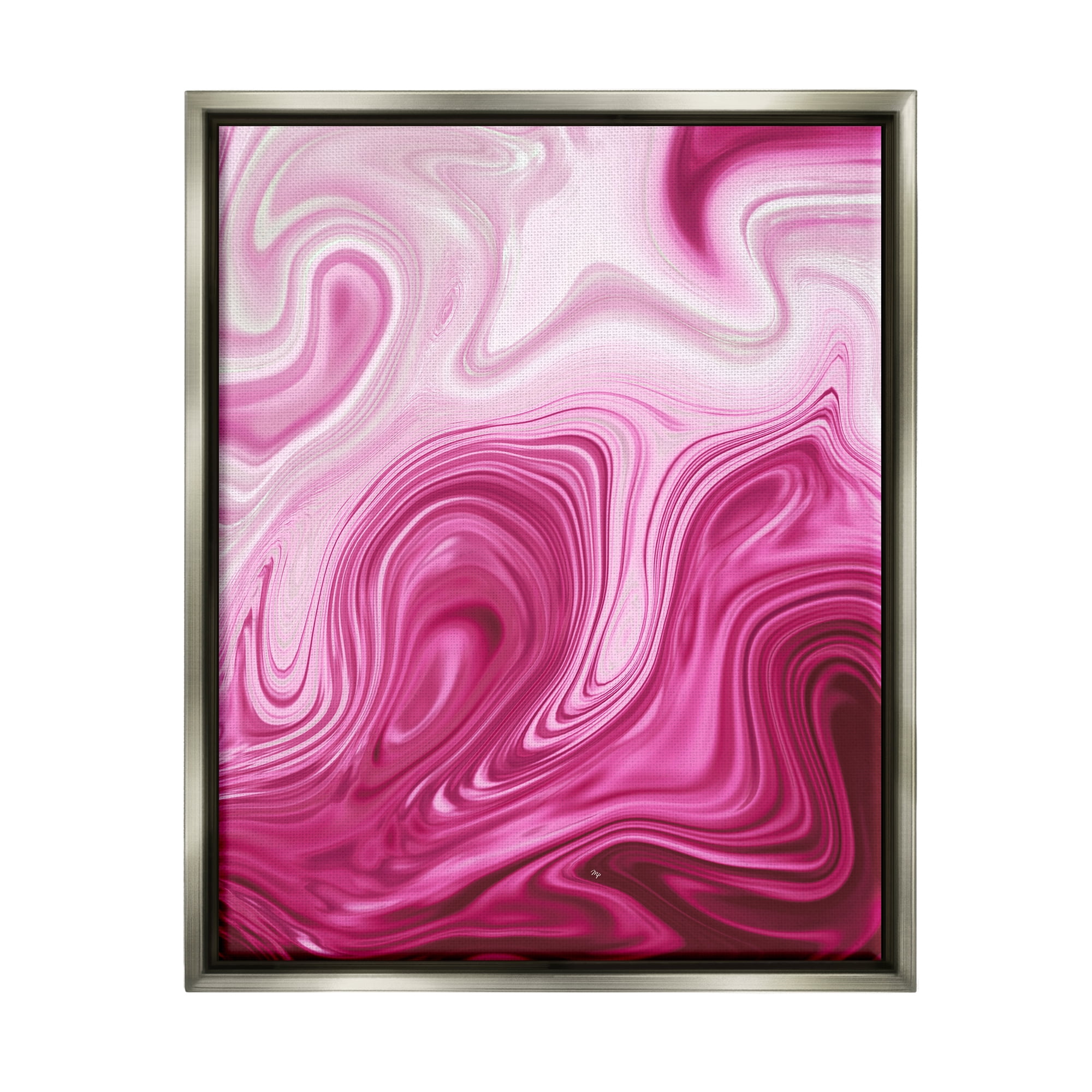 Stupell Pink Marble Abstract Swirls Abstract Painting Gray Floater Framed Art Print Wall Art