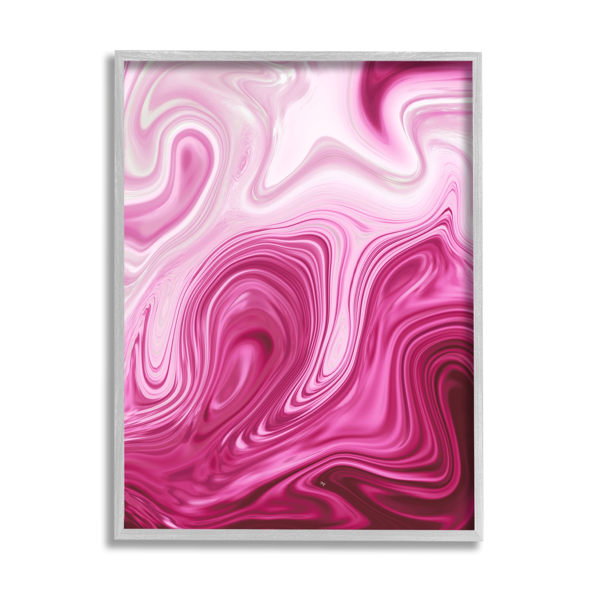Stupell Pink Marble Abstract Swirls Abstract Painting Gray Framed Art Print Wall Art