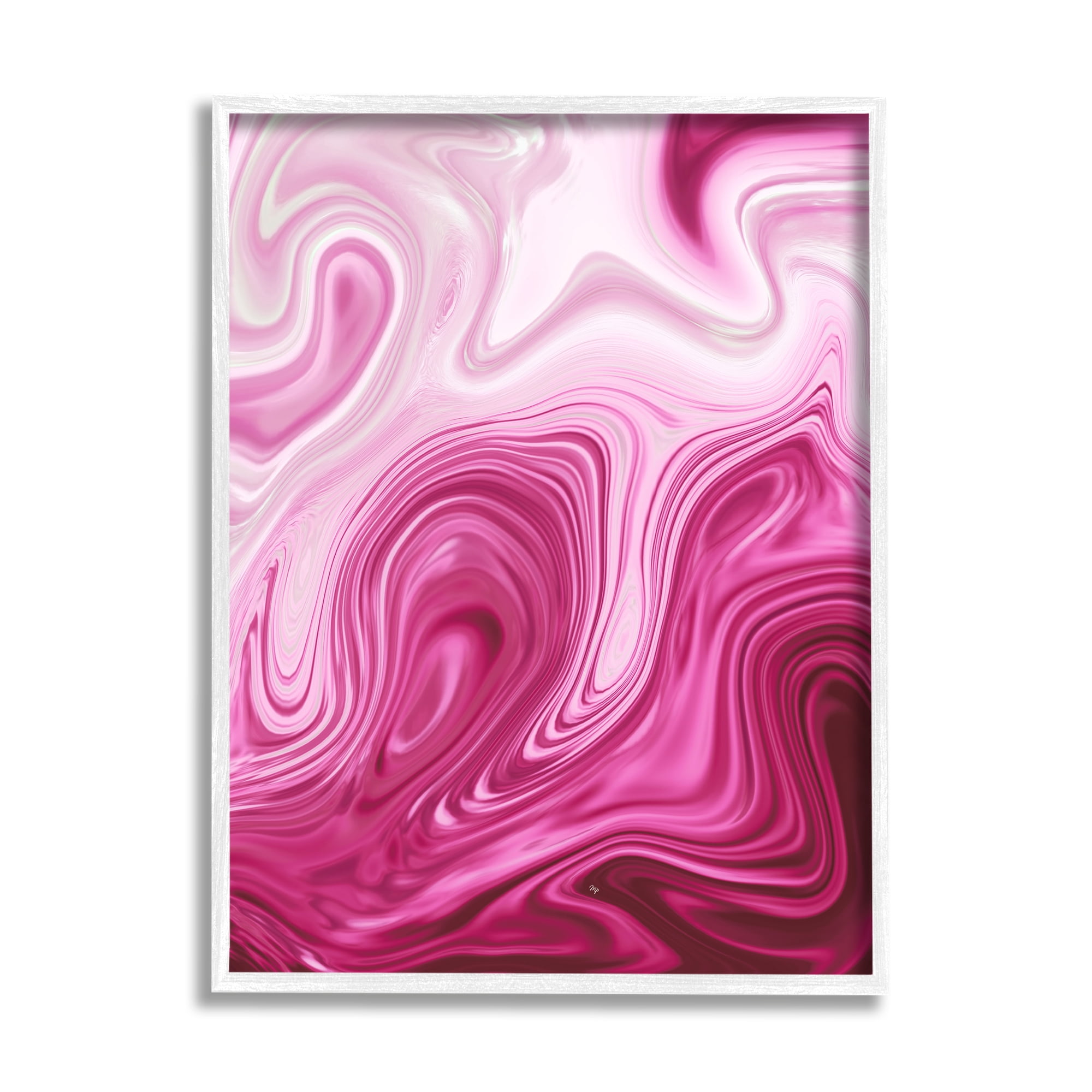 Stupell Pink Marble Abstract Swirls Abstract Painting White Framed Art Print Wall Art