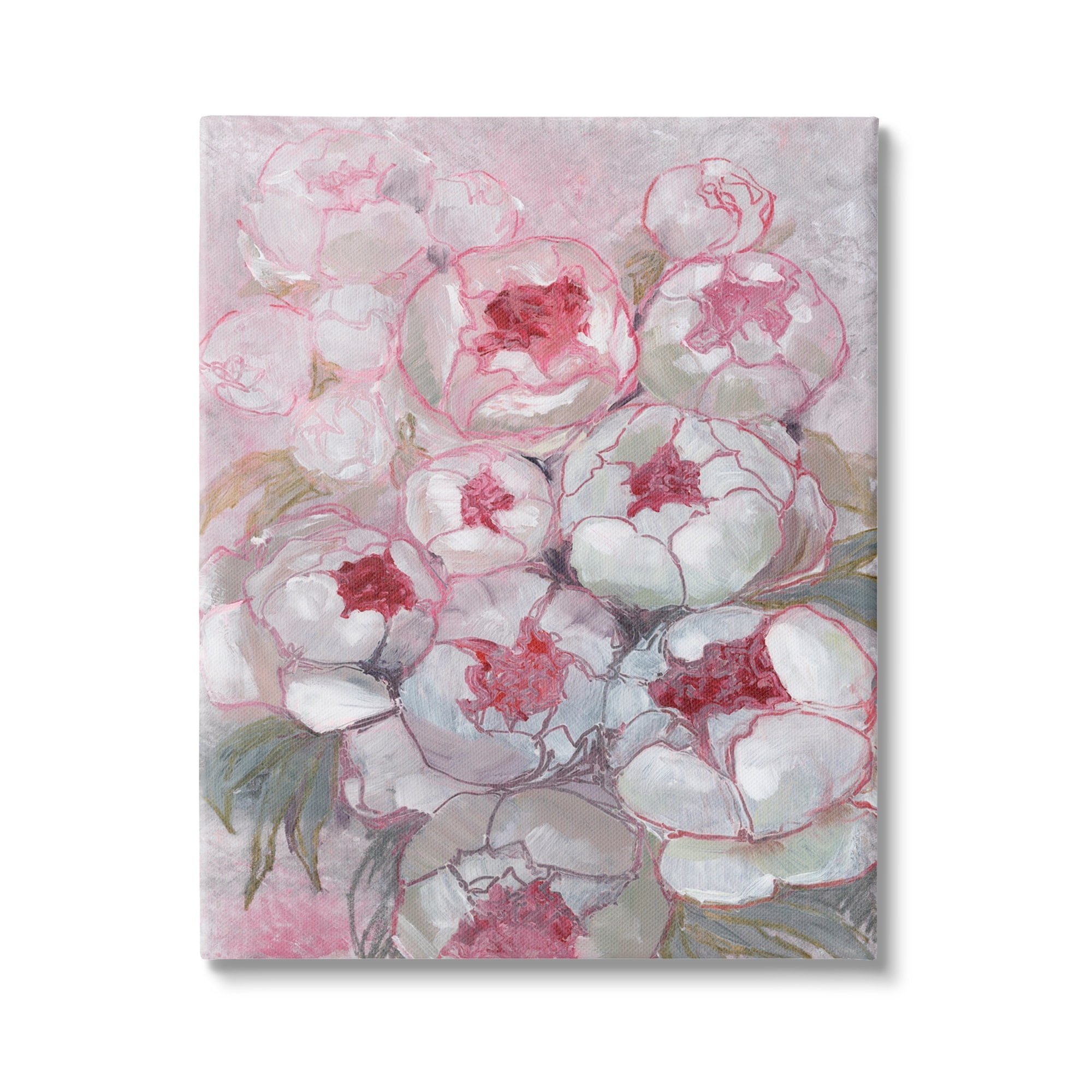 Stupell Pink Outline Peony Blooms Abstract Botanical & Floral Painting Gallery Wrapped Canvas Print Wall Art