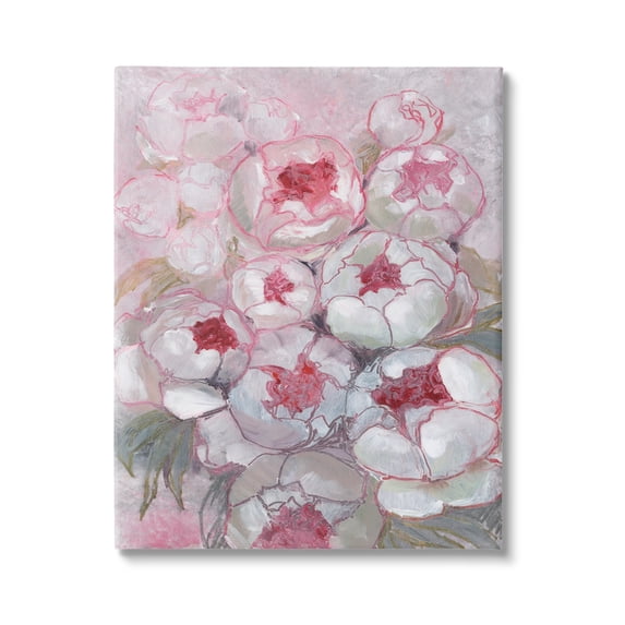 Stupell Pink Outline Peony Blooms Abstract Botanical & Floral Painting Gallery Wrapped Canvas Print Wall Art
