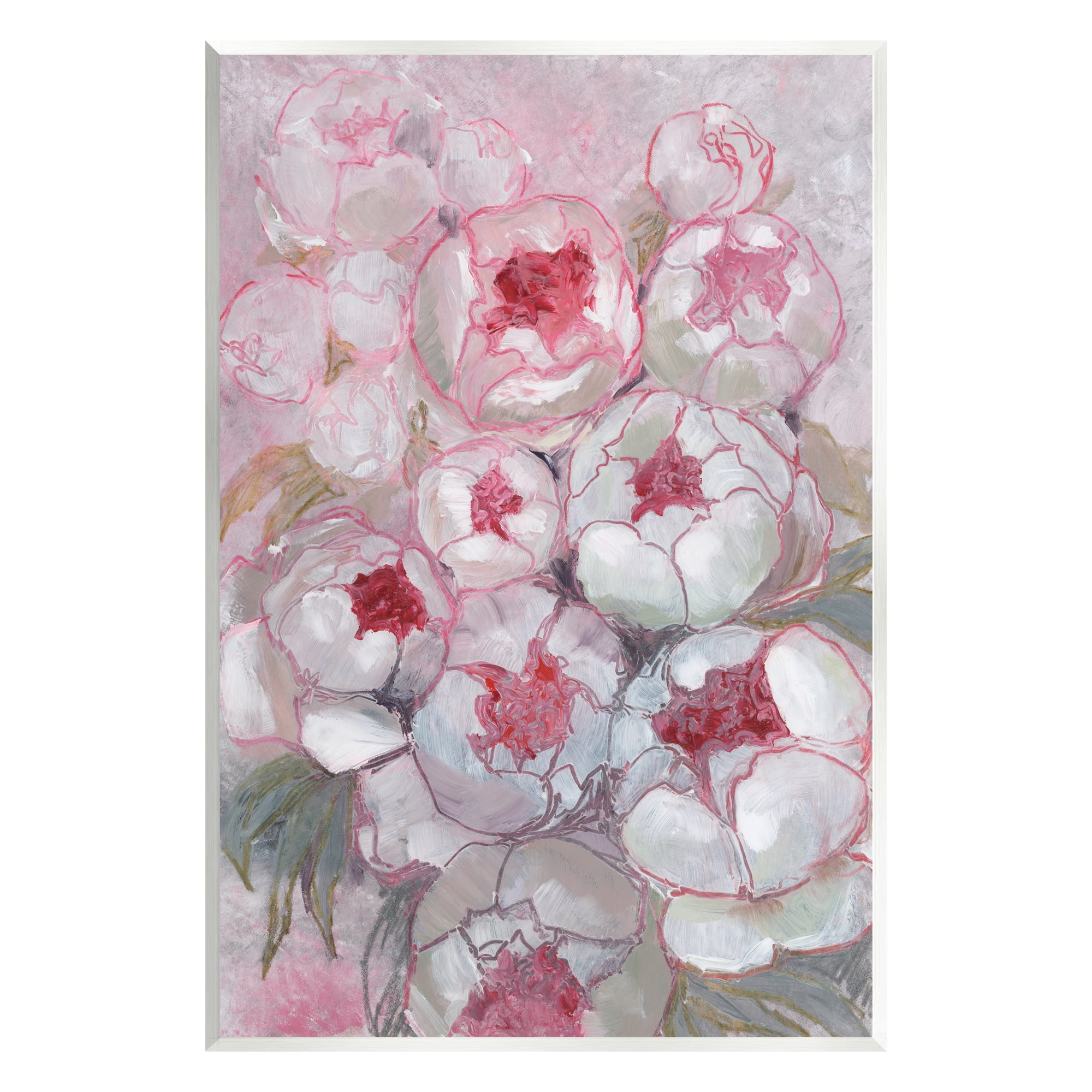 Stupell Pink Outline Peony Blooms Abstract Botanical & Floral Painting Wall Plaque Unframed Art Print Wall Art