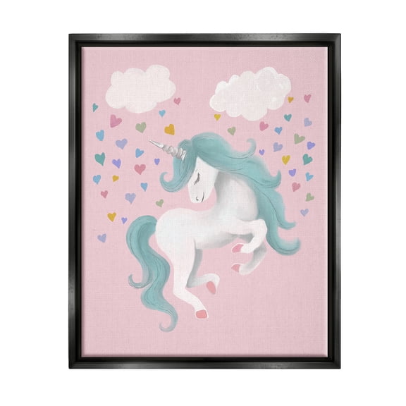 Stupell Pink Pastel Unicorn Clouds Fairy Tales & Fantasy Painting Black Floater Framed Art Print Wall Art