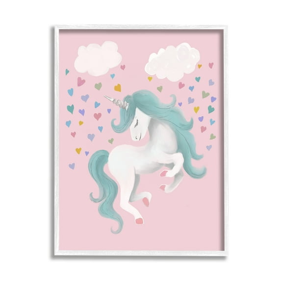 Stupell Pink Pastel Unicorn Clouds Fairy Tales & Fantasy Painting White Framed Art Print Wall Art