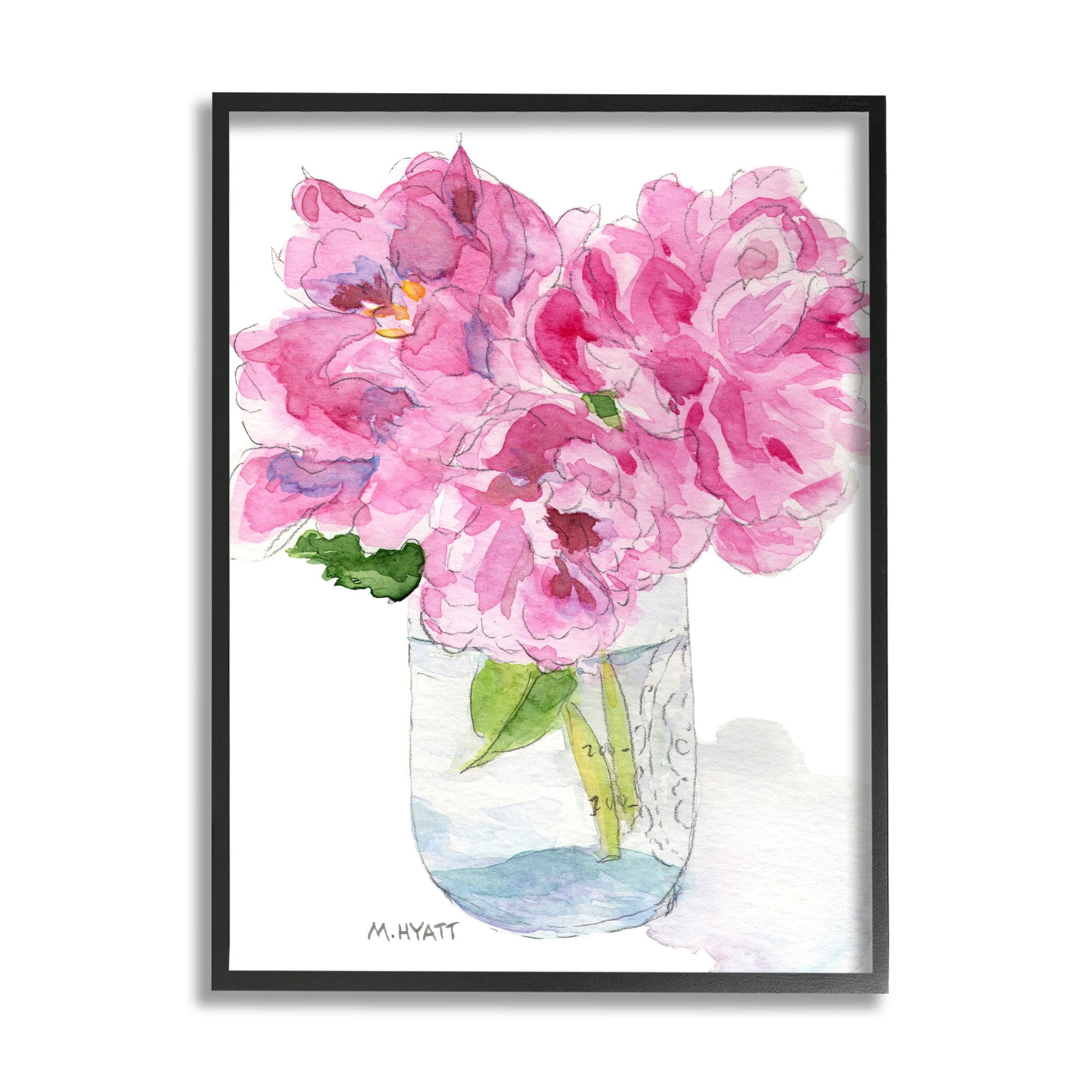 Stupell Pink Peonies in Classic Canning Jar Framed Wall Art 16 x 20 Black