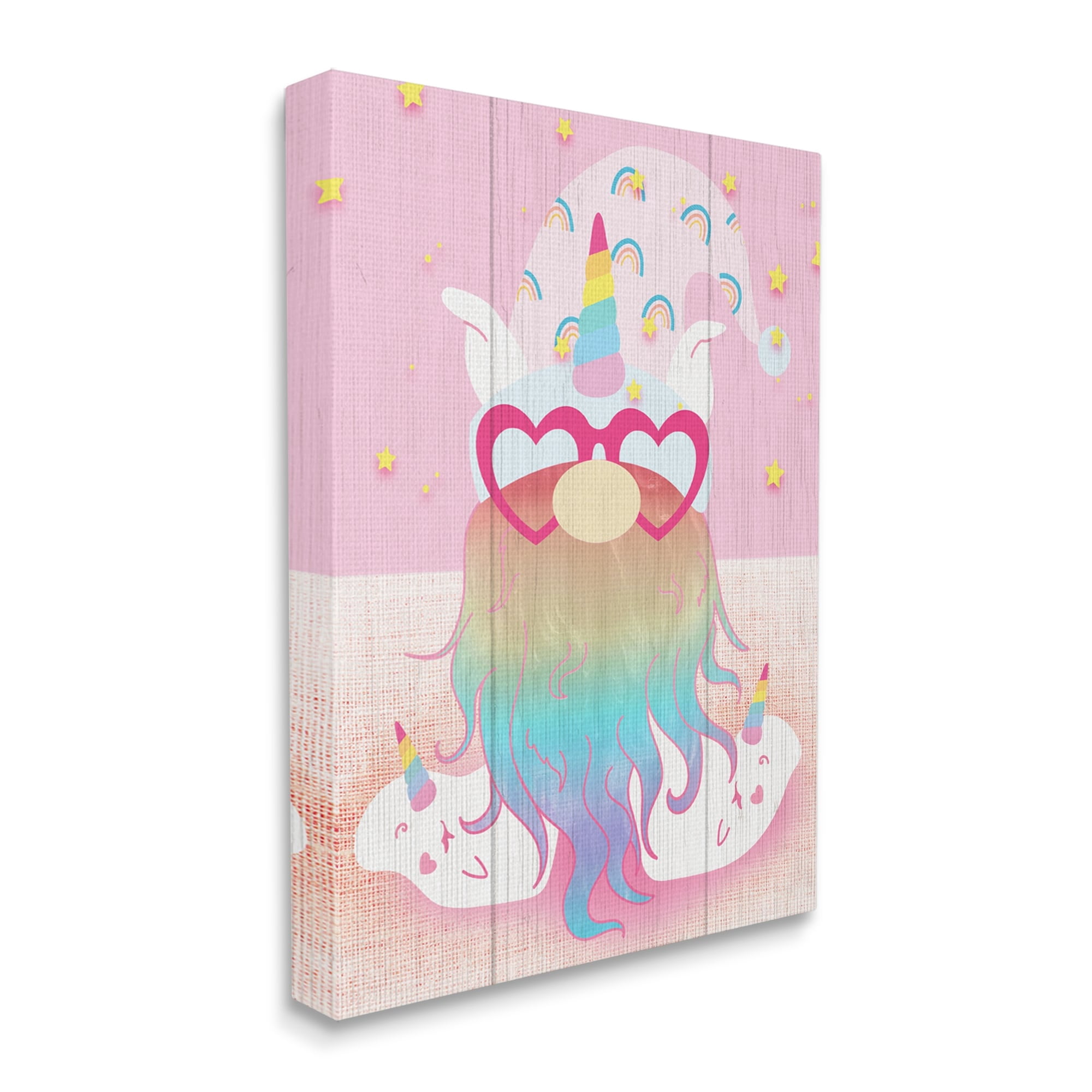 Stupell Pink Rainbow Unicorn Gnome Fairy Tales & Fantasy Painting Gallery Wrapped Canvas Print Wall Art