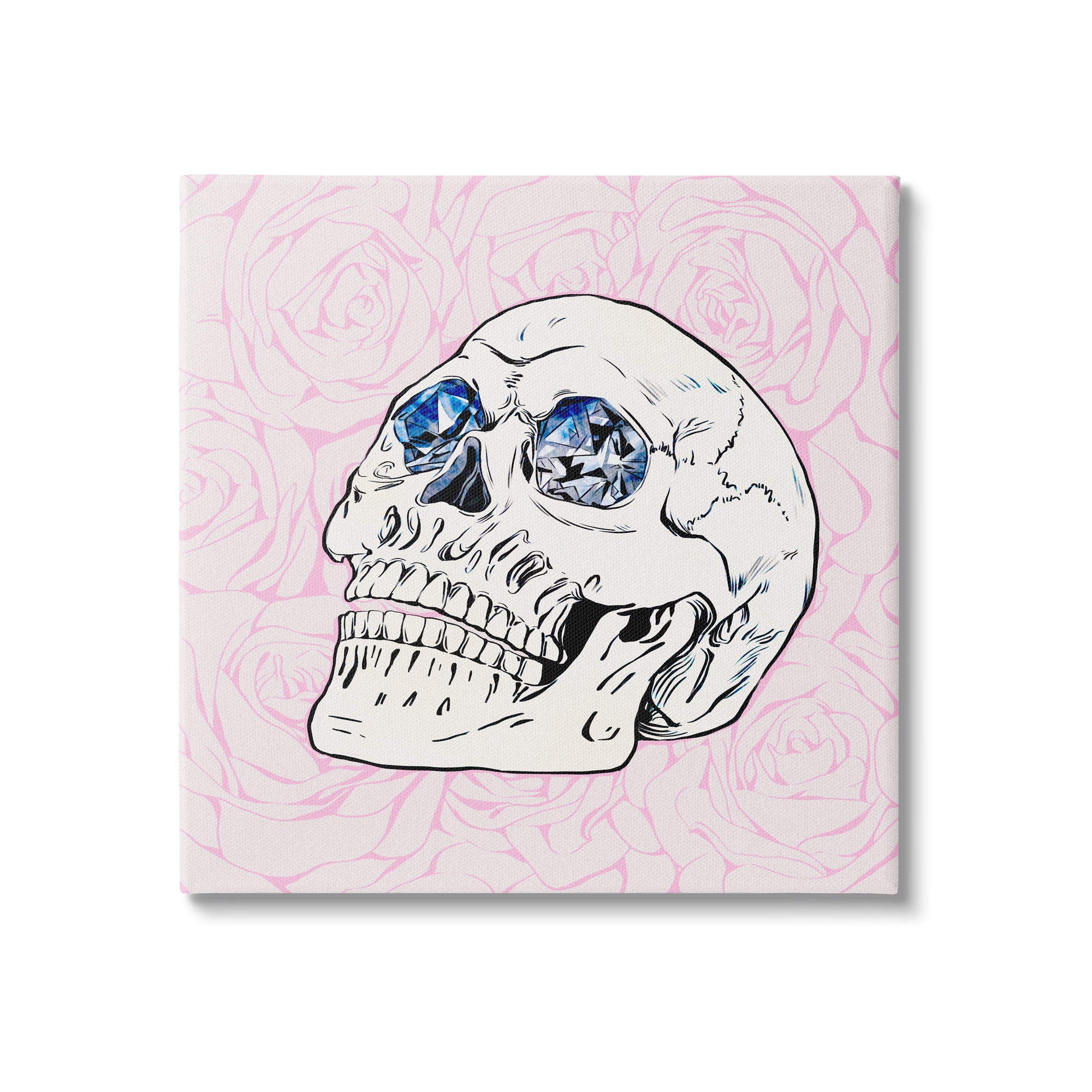 Stupell Pink Roses Crystal Eyes Skull Beauty & Fashion Painting Gallery Wrapped Canvas Print Wall Art