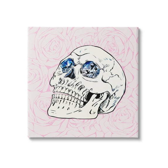 Stupell Pink Roses Crystal Eyes Skull Beauty & Fashion Painting Gallery Wrapped Canvas Print Wall Art