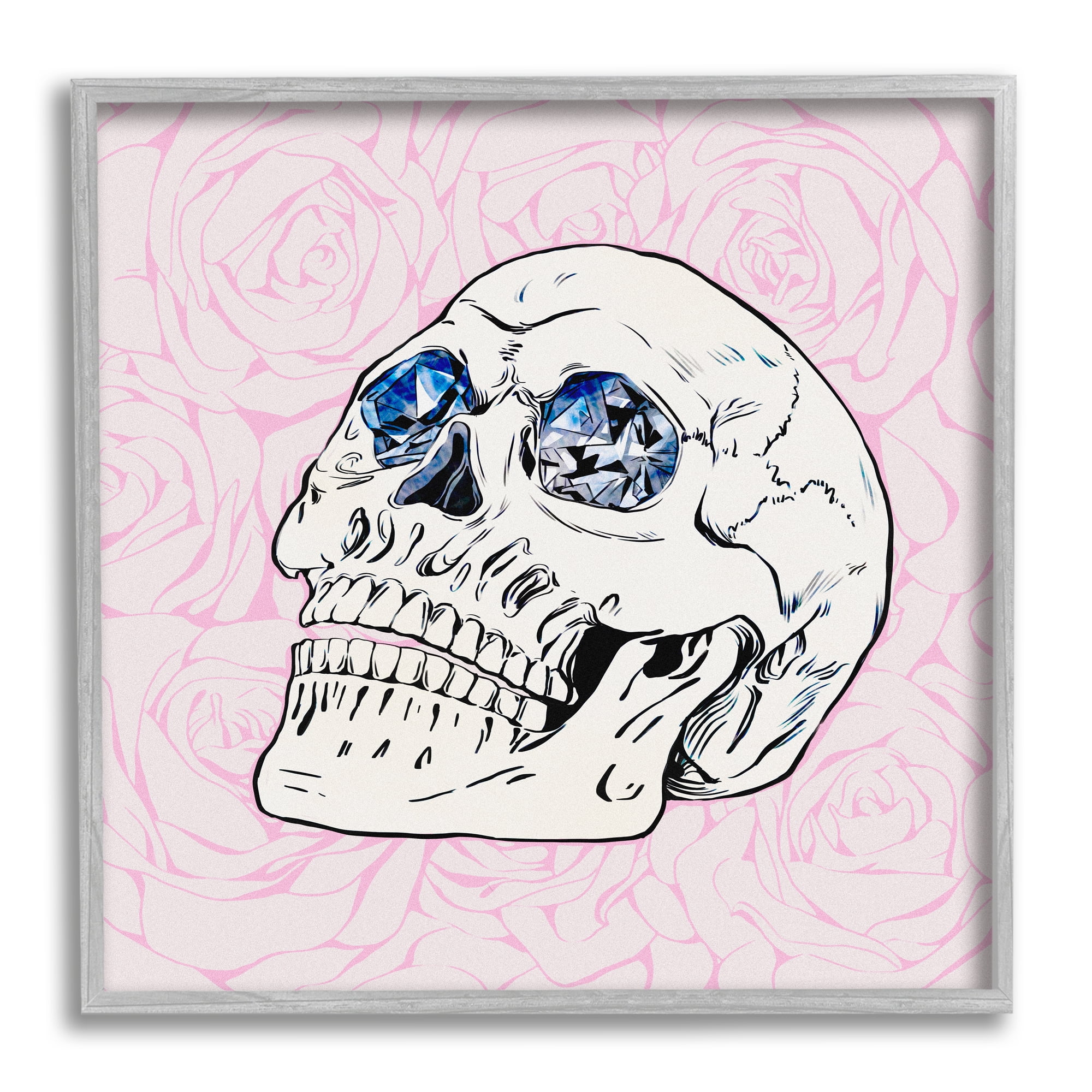 Stupell Pink Roses Crystal Eyes Skull Beauty & Fashion Painting Gray Framed Art Print Wall Art