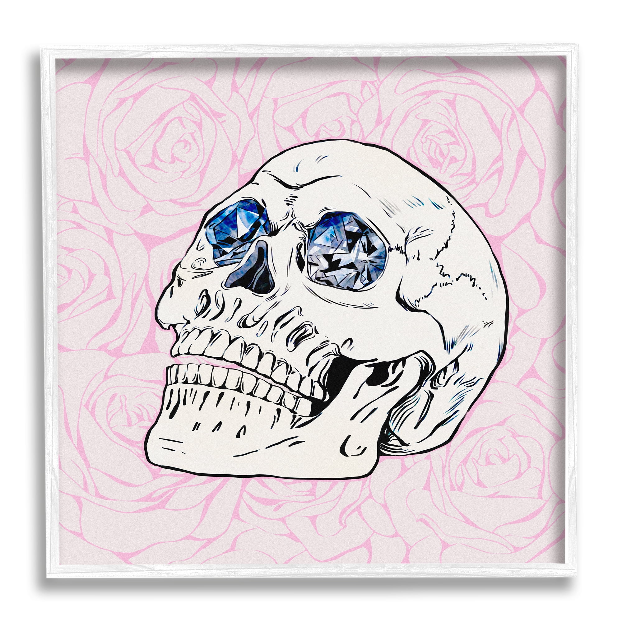 Stupell Pink Roses Crystal Eyes Skull Beauty & Fashion Painting White Framed Art Print Wall Art