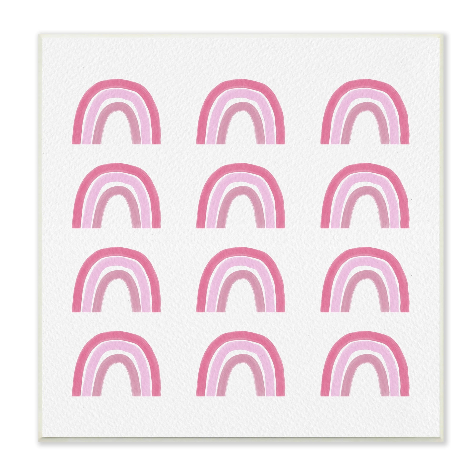 Stupell  Pink Stripes Rainbow Shapes Pattern Casual Design Wood Wall Art