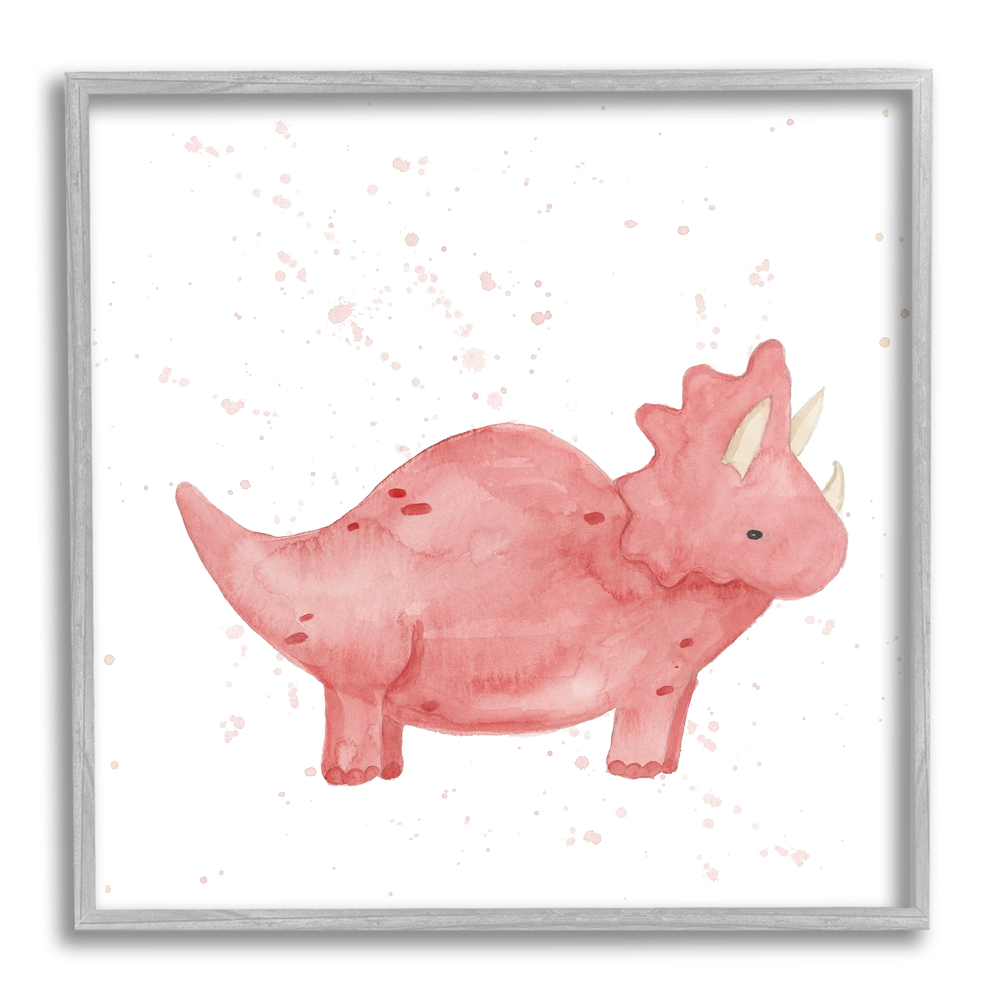 Stupell Pink Triceratops Dinosaur Animal Animals & Insects Painting Gray Framed Art Print Wall Art