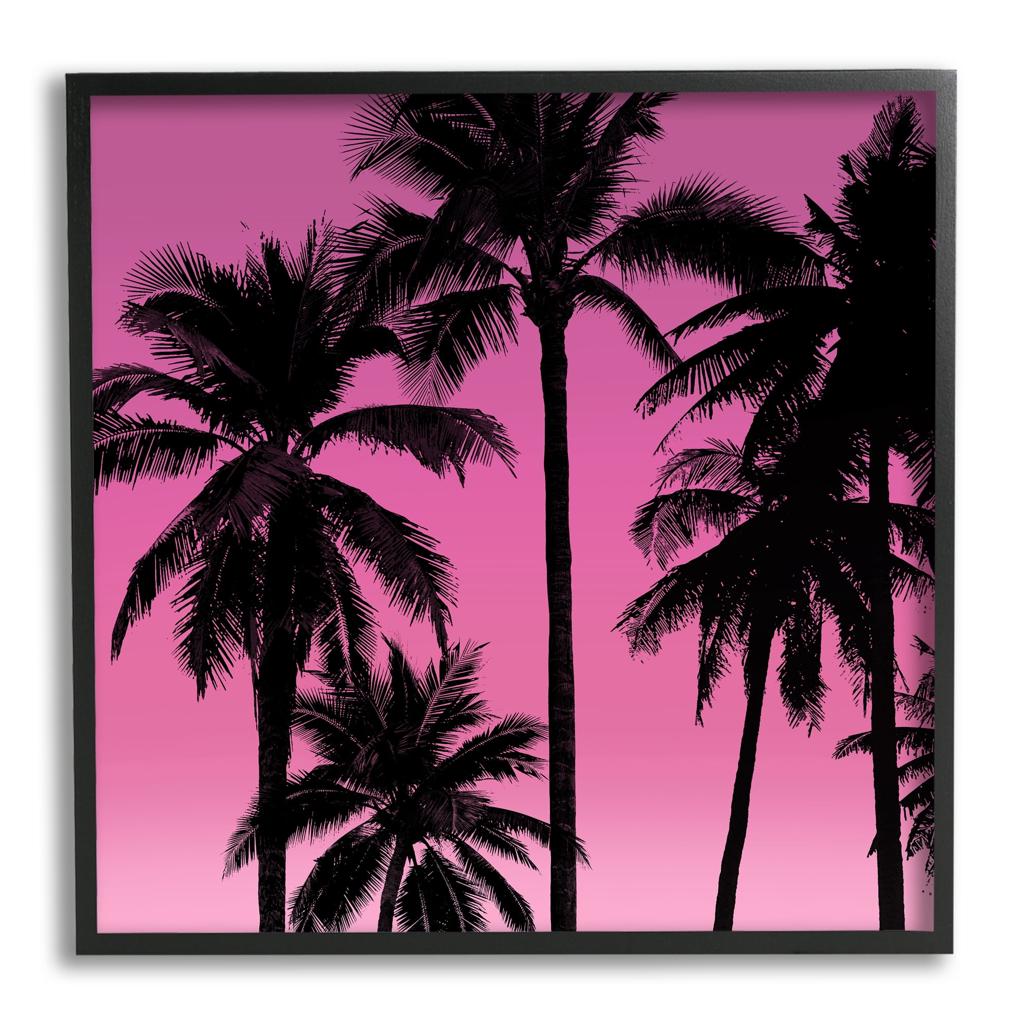 Pink Tropical Sunset Palm Trees Framed Wood Wall Art