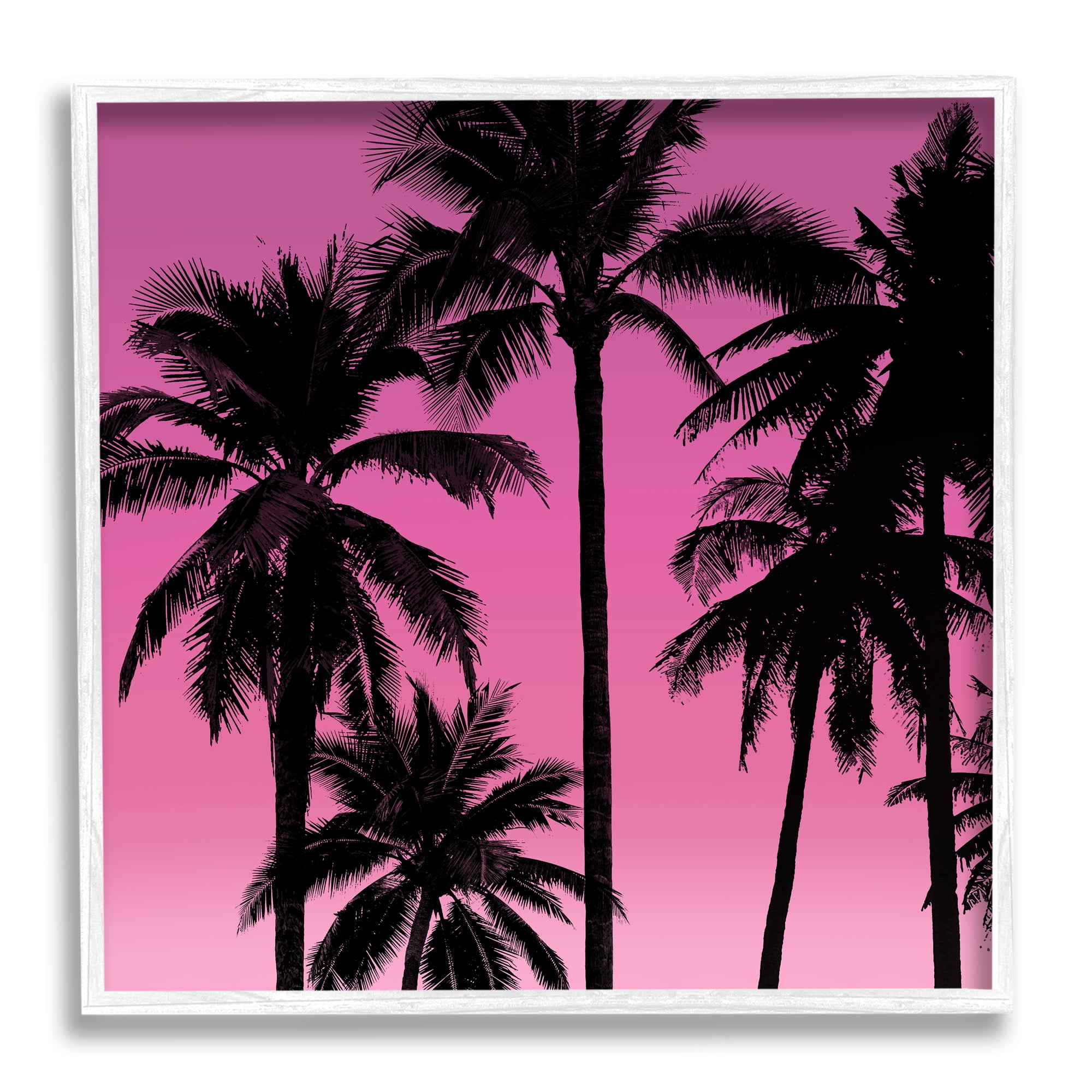 White Framed Pink Tropical Sunset Palm Trees Wall Art