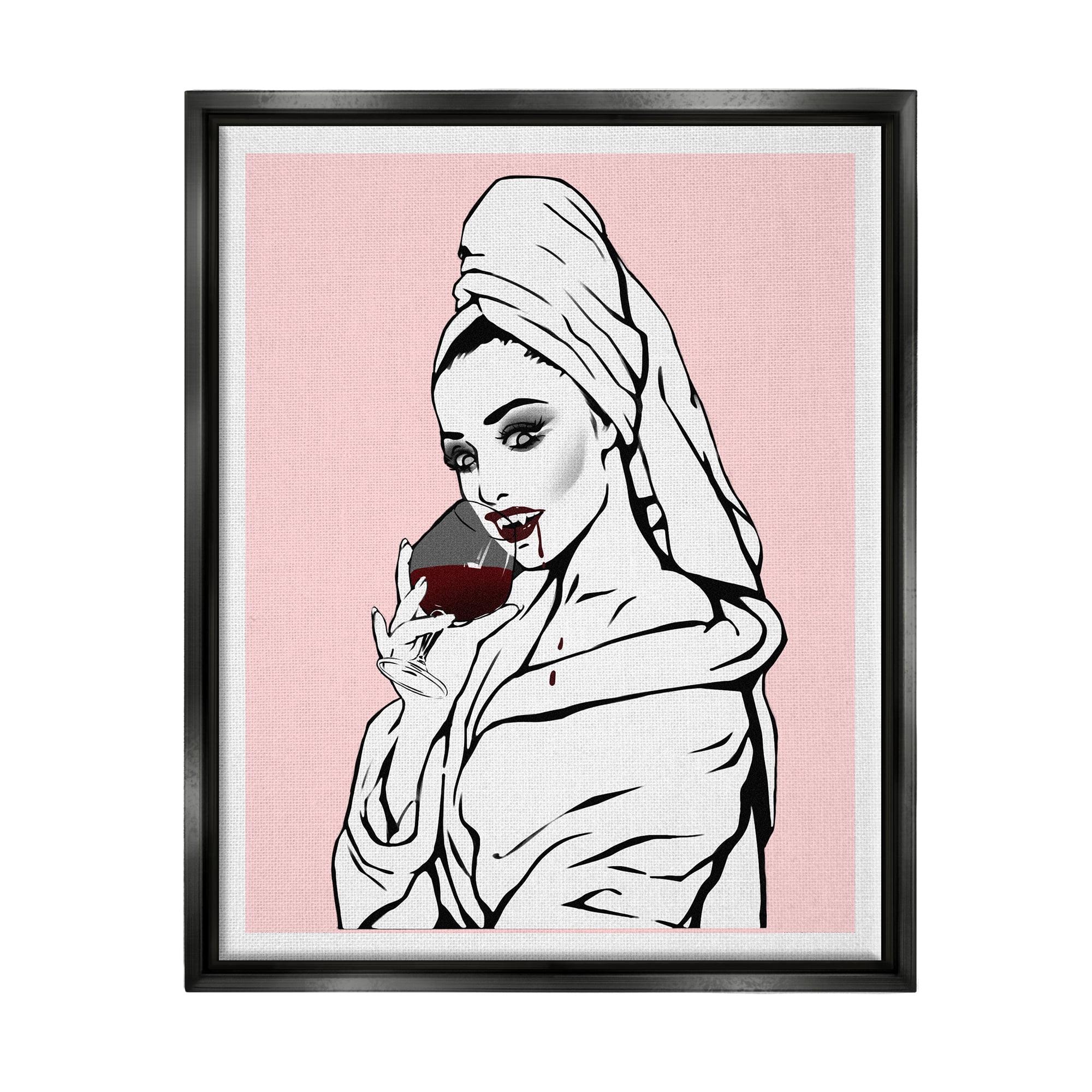 Stupell Pink Vampire Fashionista Drinking Wine Beauty & Fashion Painting Black Floater Framed Art Print Wall Art