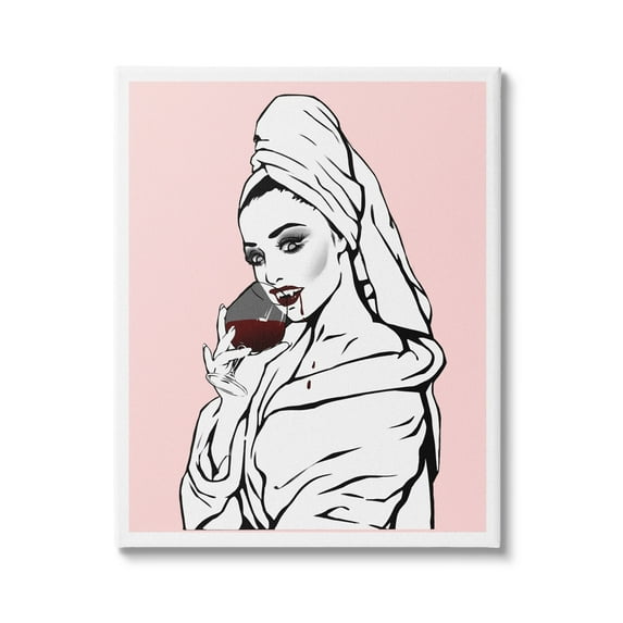 Stupell Pink Vampire Fashionista Drinking Wine Beauty & Fashion Painting Gallery Wrapped Canvas Print Wall Art