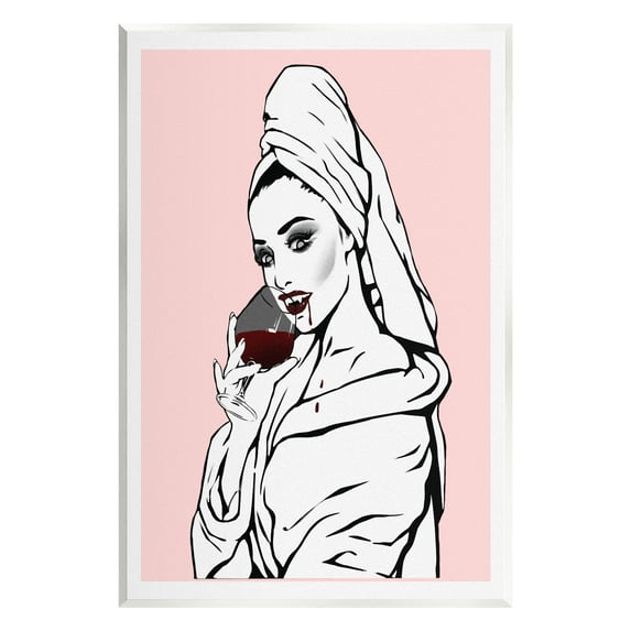 Stupell Pink Vampire Fashionista Drinking Wine Beauty & Fashion Painting Wall Plaque Unframed Art Print Wall Art