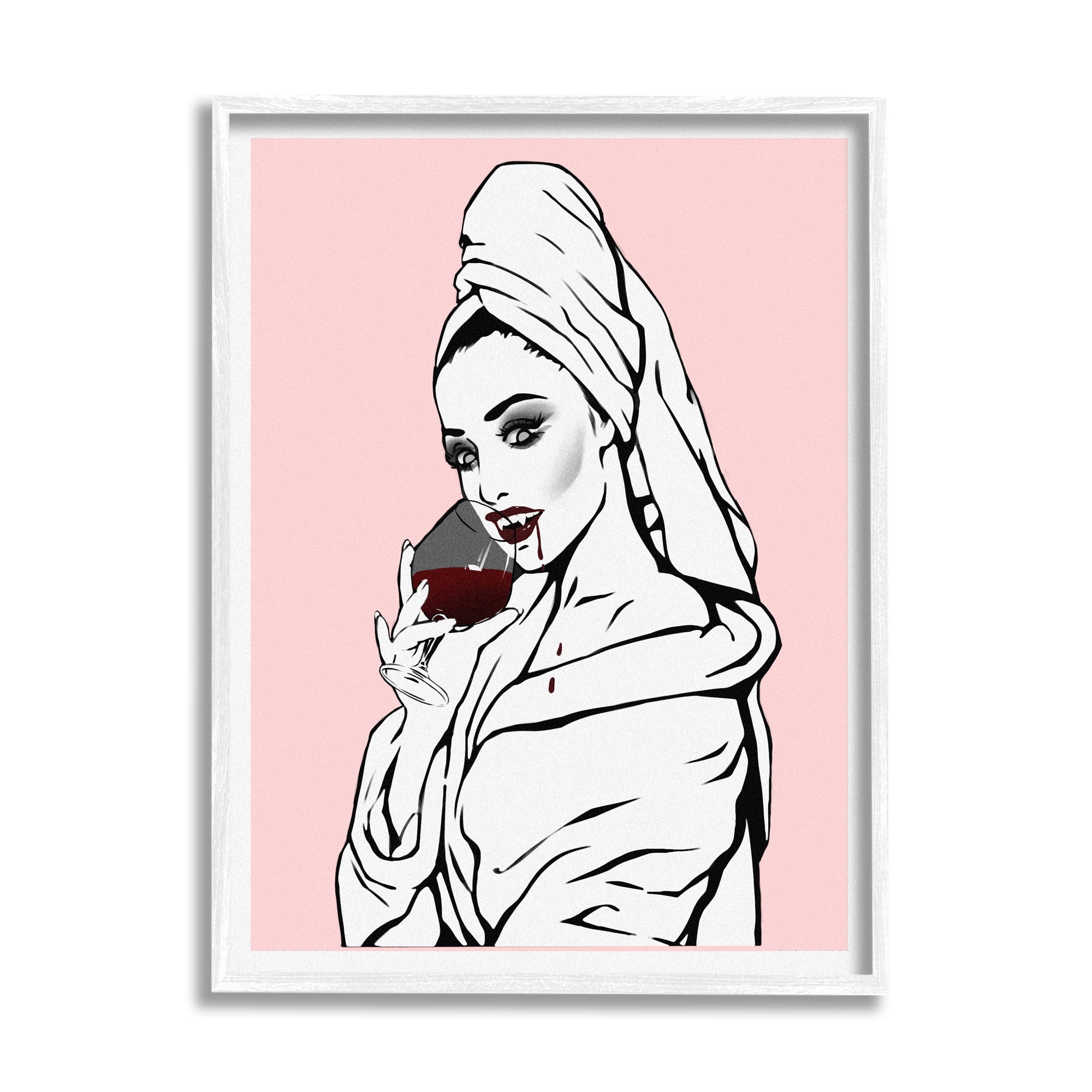 Stupell Pink Vampire Fashionista Drinking Wine Beauty & Fashion Painting White Framed Art Print Wall Art