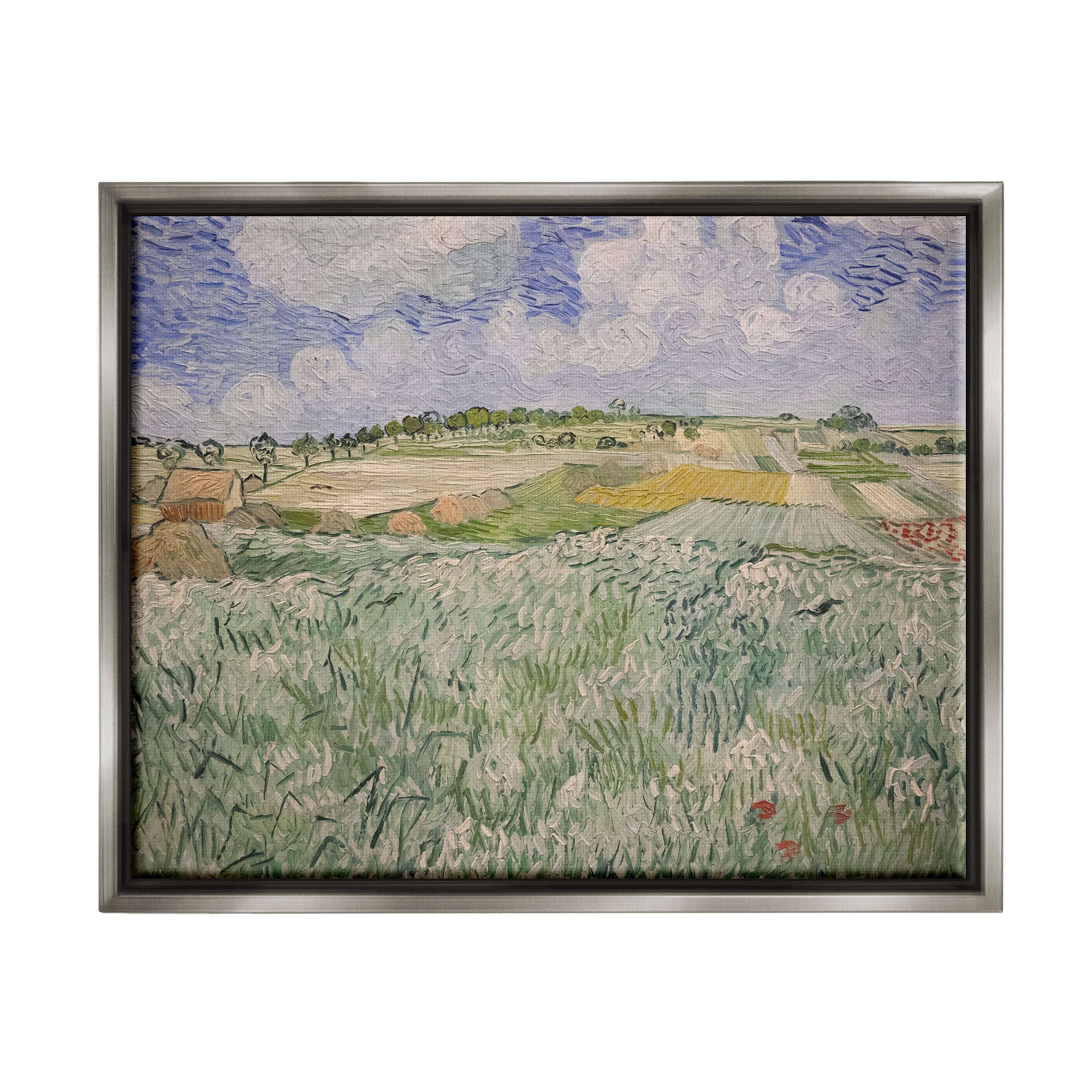 Stupell Plain Near Auvers Van Gogh Classic Landscape Painting Gray Floater Framed Art Print Wall Art
