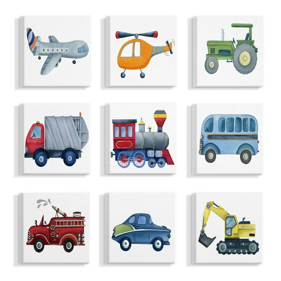 Stupell Plane And Automobile Transportation, 9pc Multi Piece Canvas Wall Art Set, 12 x 12 - Multi-color - 12 x 12