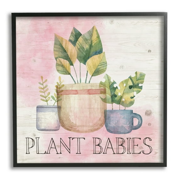 Stupell Plant Babies Potted Sprigs Garden Botanical & Floral Painting Black Framed Art Print Wall Art