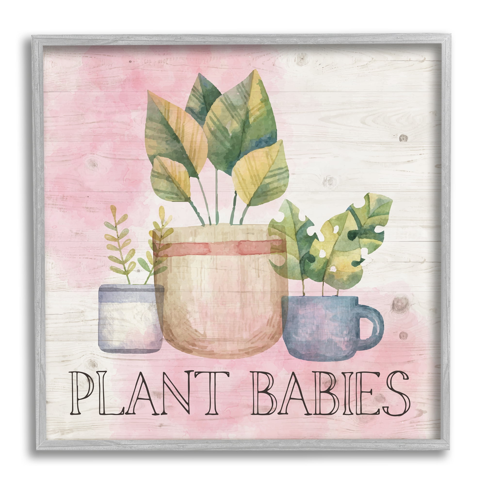 Stupell Plant Babies Potted Sprigs Garden Botanical & Floral Painting Gray Framed Art Print Wall Art