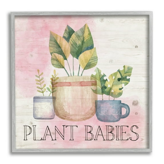 Stupell Plant Babies Potted Sprigs Garden Botanical & Floral Painting Gray Framed Art Print Wall Art