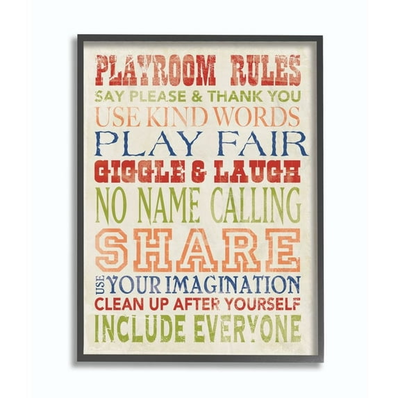 Stupell Playroom Rules In Four Colors Wall Art, Design By Stephanie Workman Marrott 16x20 Black