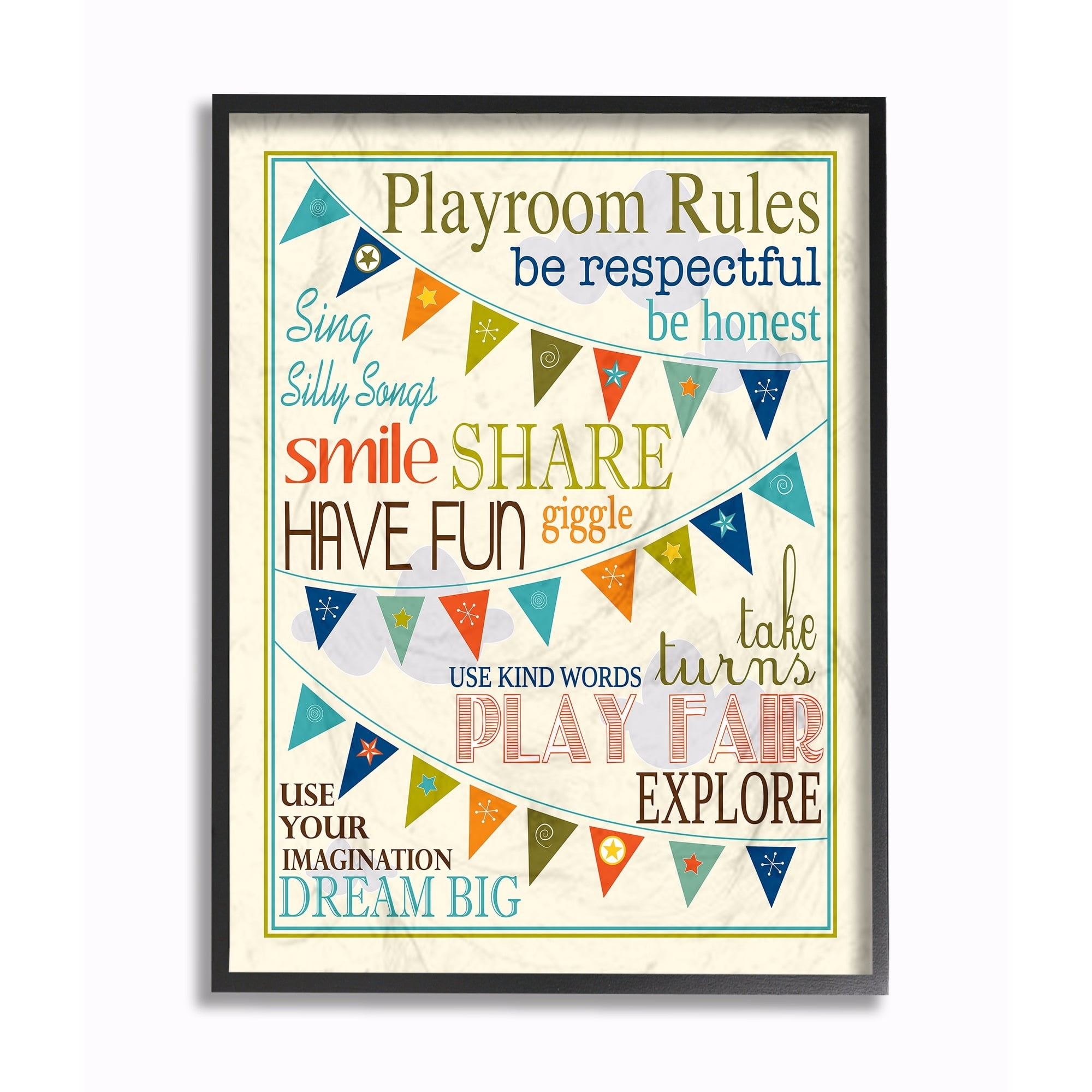 Stupell Playroom Rules With Pennants In Blue Wall Art 16x20