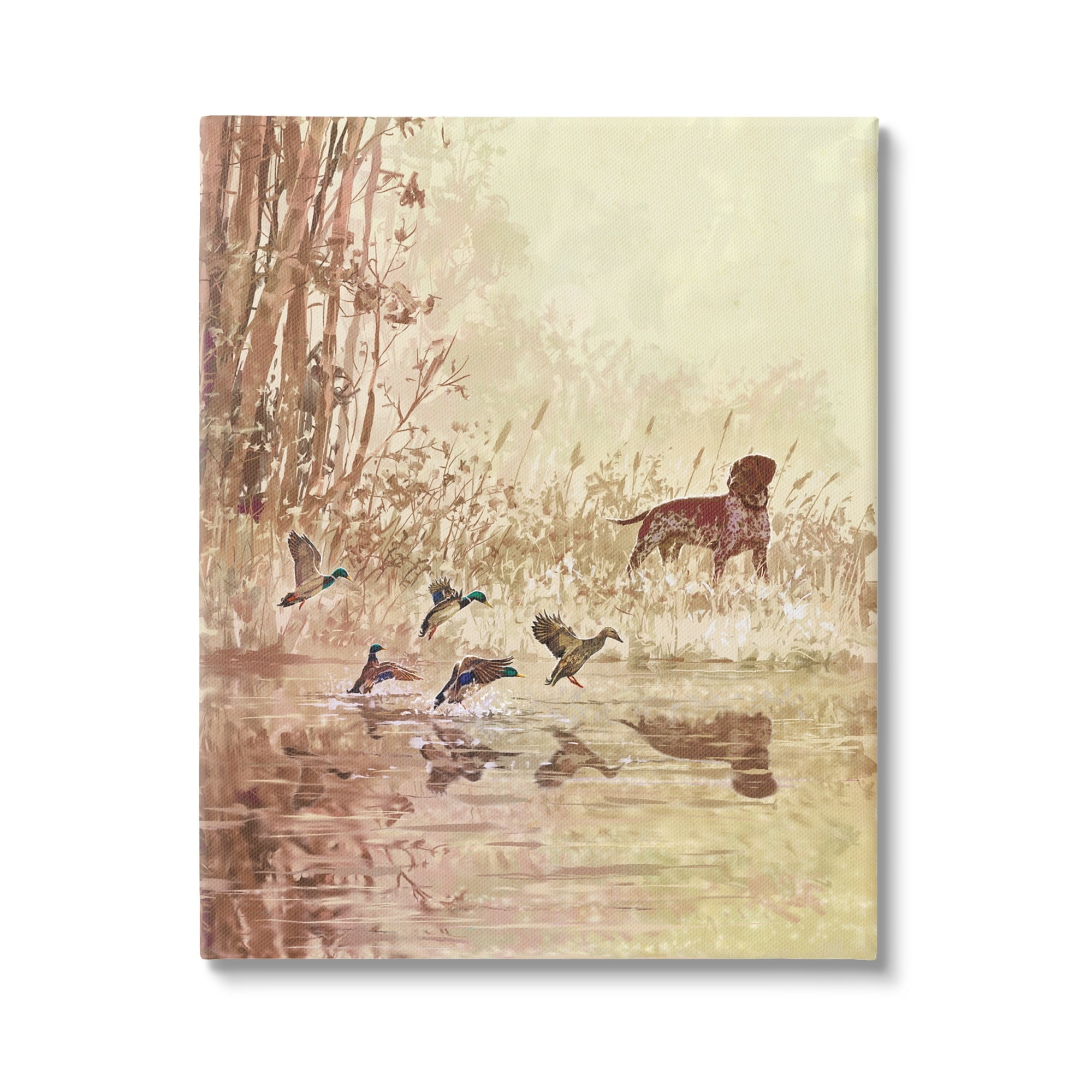 Stupell Pointer Dog & Ducks Lake Nature Animals & Insects Painting Gallery Wrapped Canvas Print Wall Art