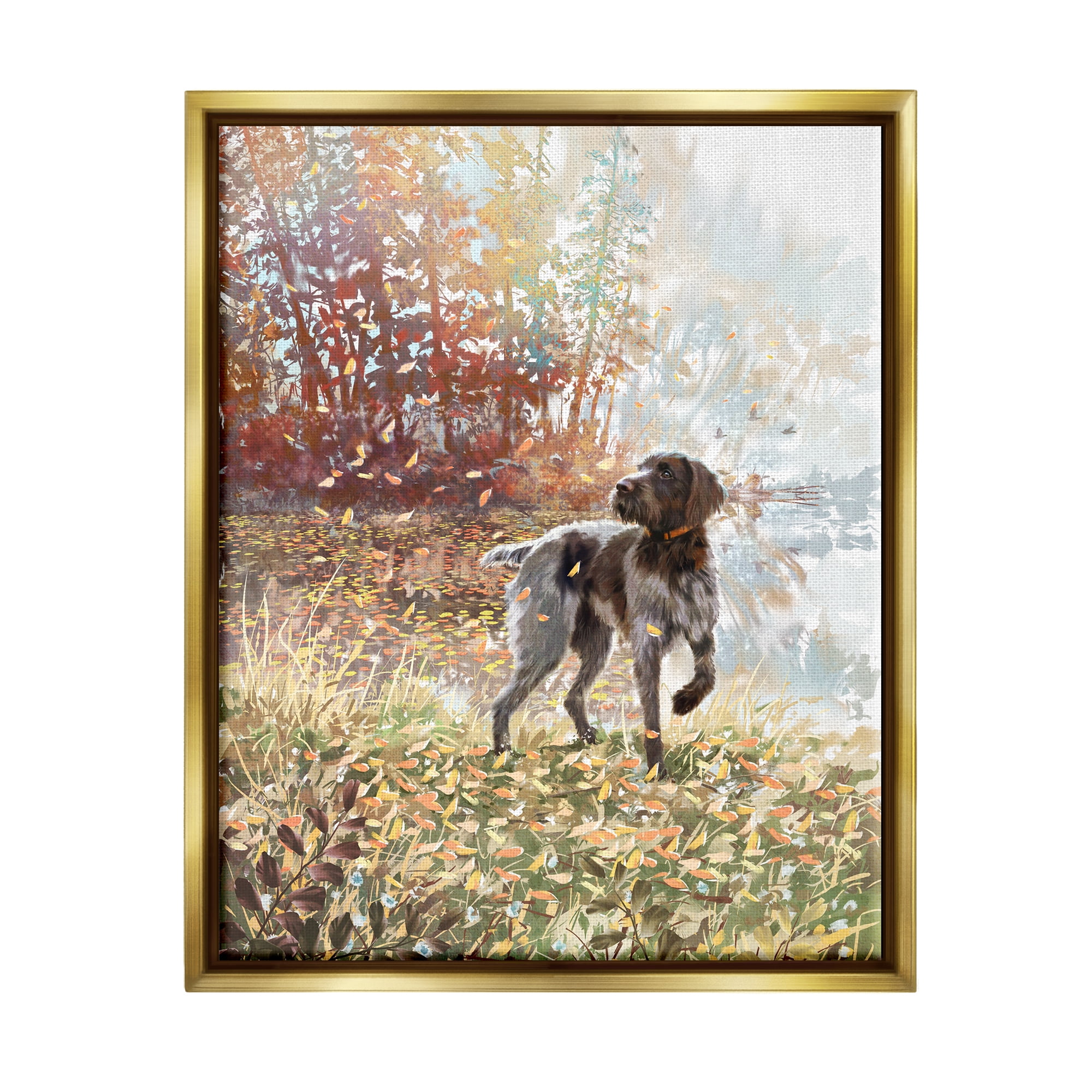 Stupell Pointer Dog Forest Lake Foliage Animals & Insects Painting Gold Floater Framed Art Print Wall Art