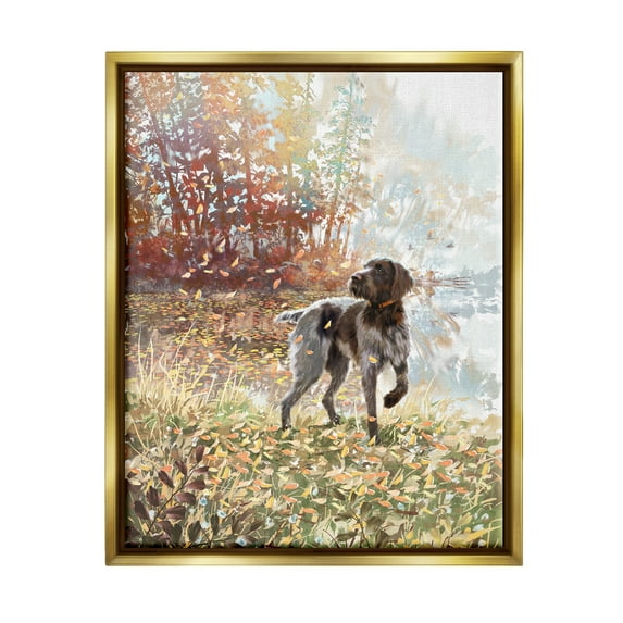 Stupell Pointer Dog Forest Lake Foliage Animals & Insects Painting Gold Floater Framed Art Print Wall Art