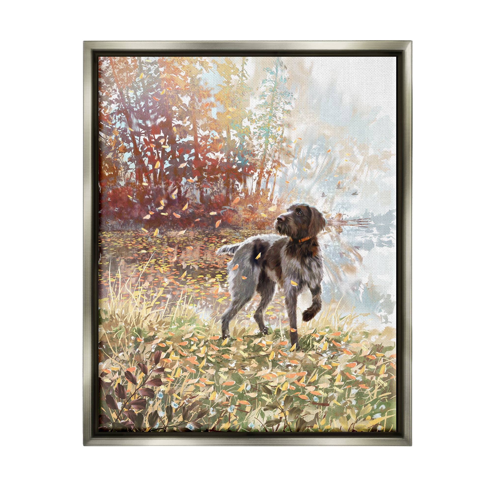 Stupell Pointer Dog Forest Lake Foliage Animals & Insects Painting Gray Floater Framed Art Print Wall Art